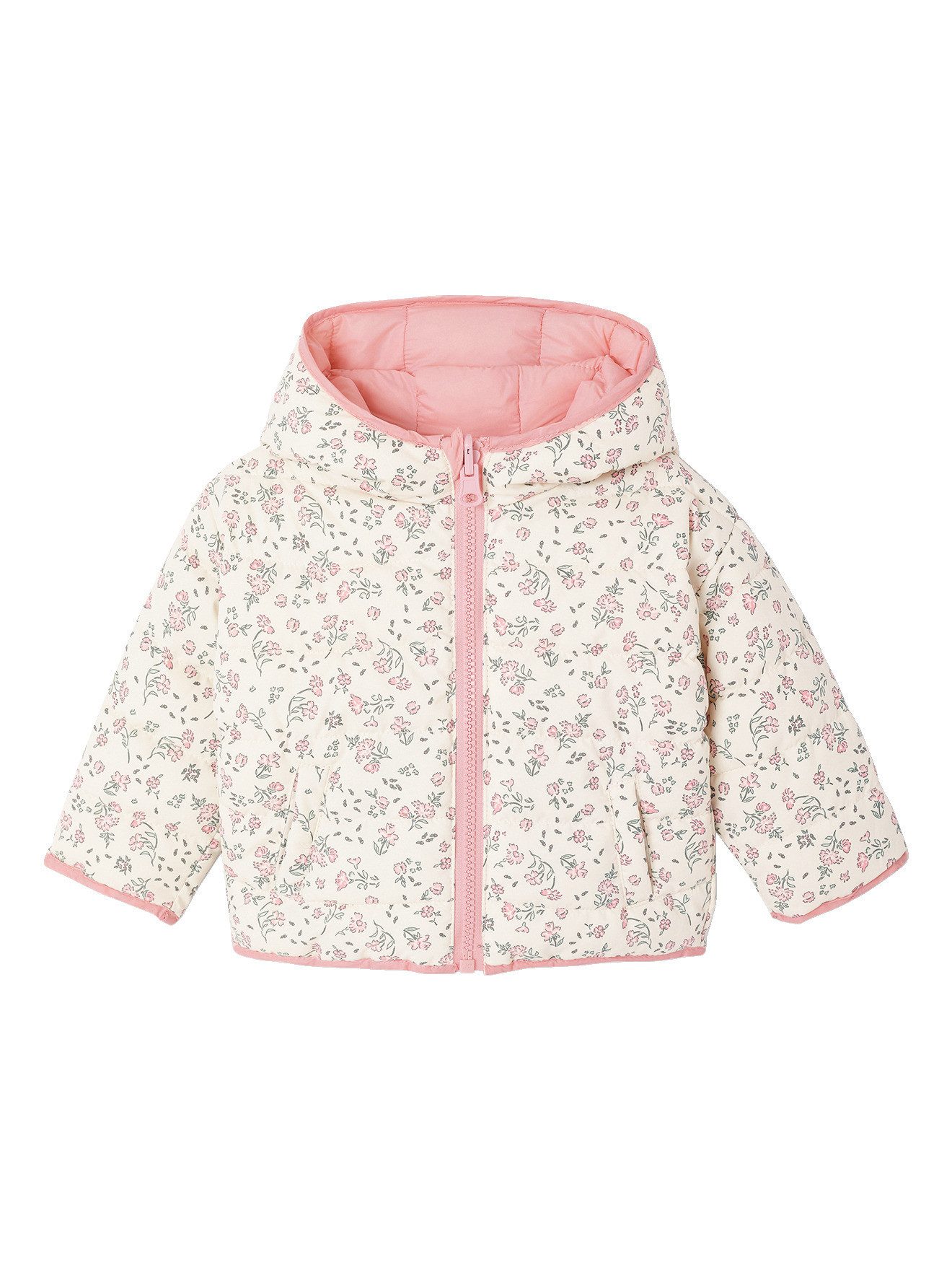 vertbaudet Steppjacke Leichte Baby Wende-Steppjacke mit Kapuze, Mädchen mit Kapuze
