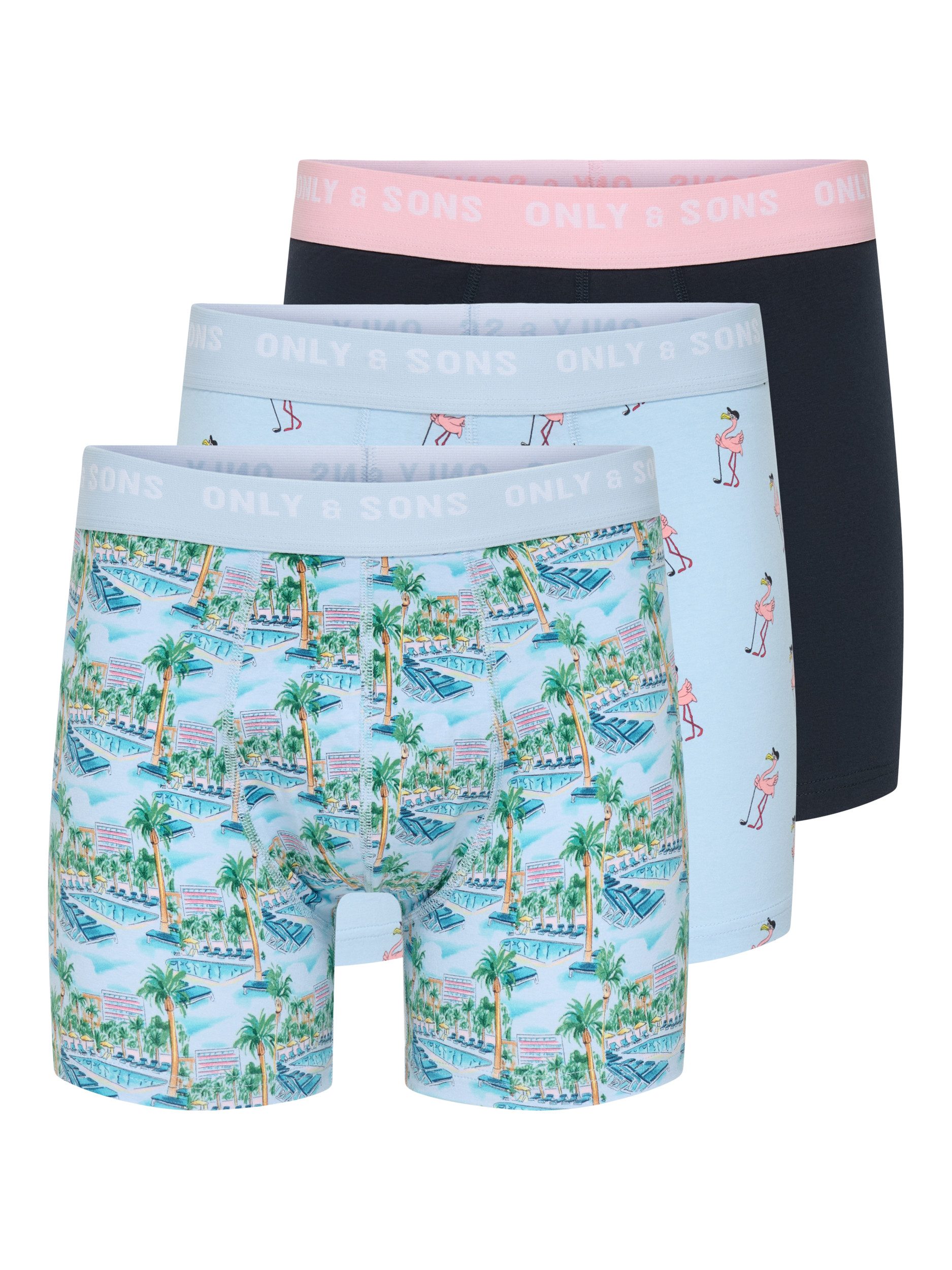 ONLY & SONS Trunk ONSSUMMER PRINTED BOXER 3-PACK NOOS (Packung, 3-St) Baumwollmischung, elastisches Bündchen