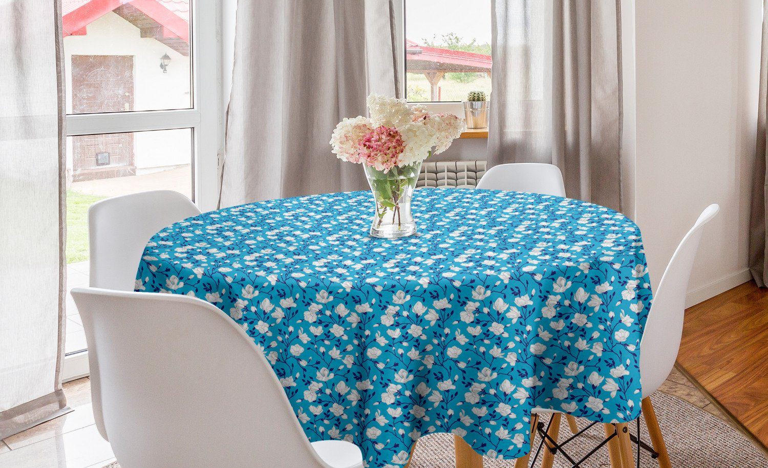 Abakuhaus Tischdecke Kreis Tischdecke Abdeckung für Esszimmer Küche Dekoration, Blumen Blühende Magnolia Branches | Tischdecken