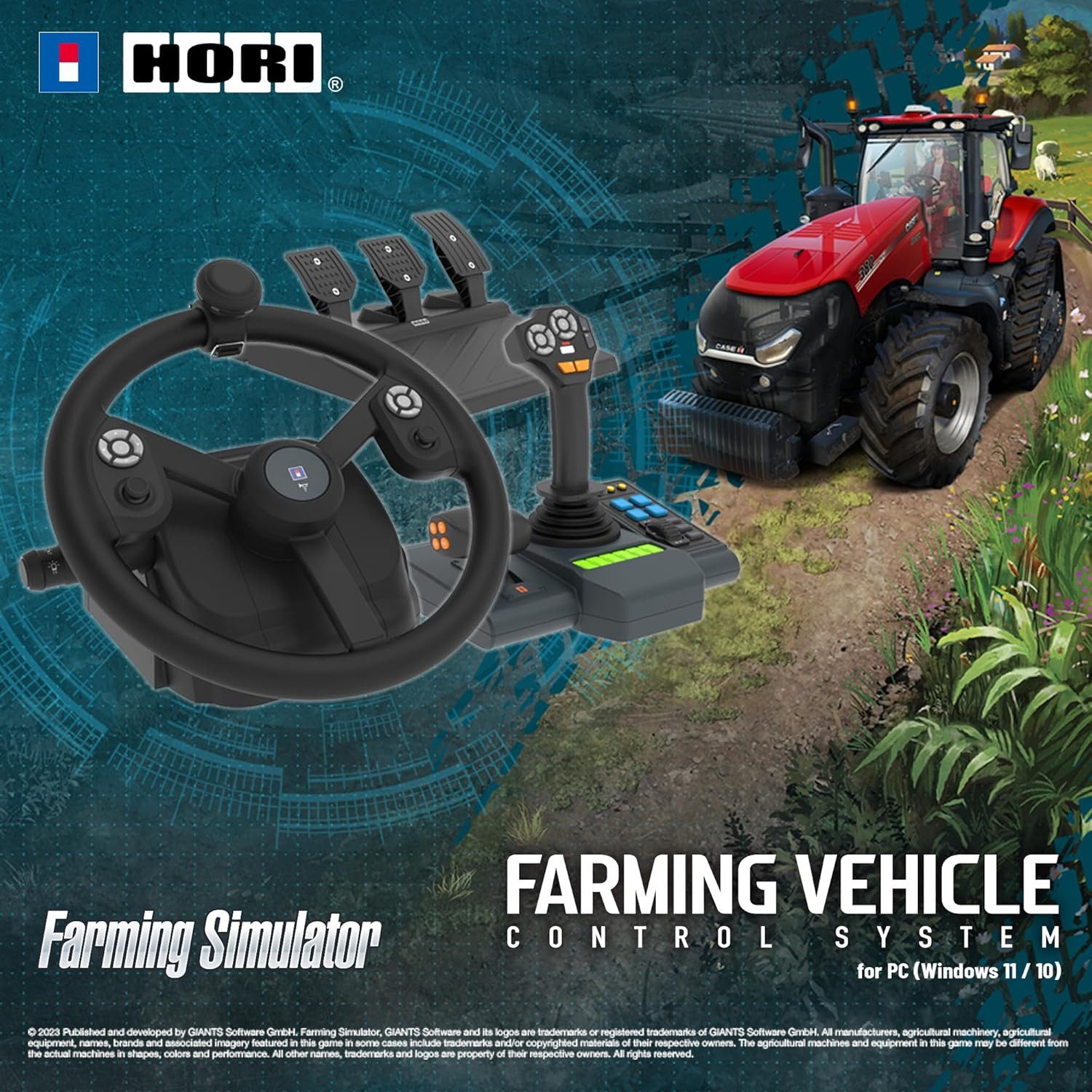 Hori Farming Vehicle Control System für Windows 11/10, + Pedals + Joystick Lenkrad (Lenkrad mit 900°-Rotation)