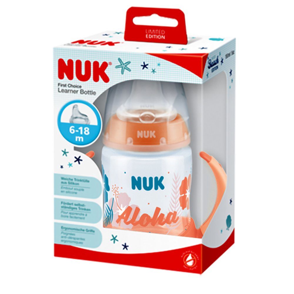 First Griff Babyflasche NUK Choice mit Trinklernflasche 150ml NUK Beach 6-18M Editon orange