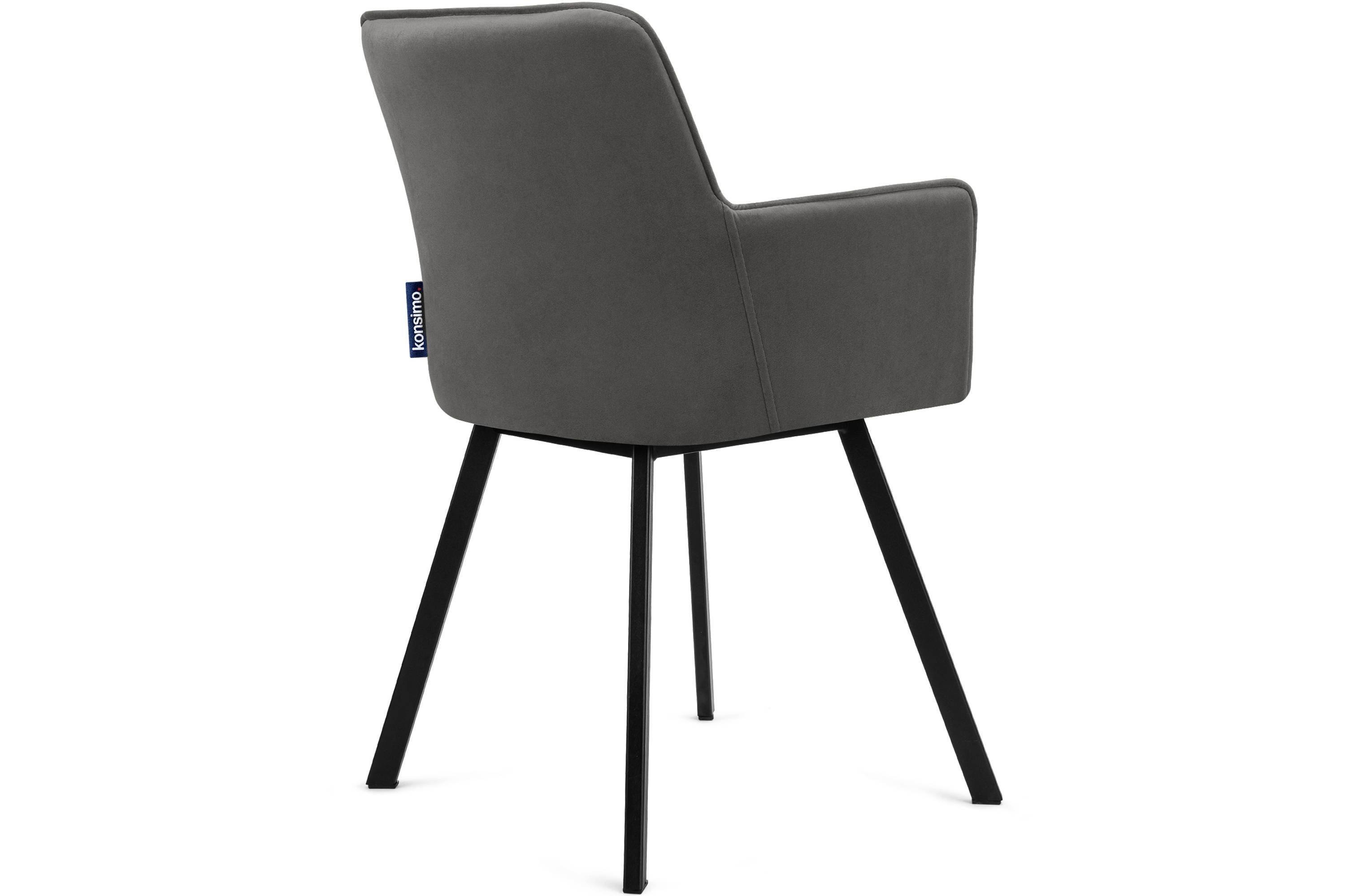 schwarzer Velours-Sitz, hergestellt in / Metallrahmen, 1 | Konsimo PYRUS grau Esstischstühl der Wohnzimmerstühl grau (Esszimmerstühl, St), Polsterstuhl schwarz EU