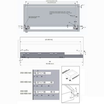 SO-TECH® Auszug Unterflurführung 40 kg 250 - 600 mm UV4-40-K2D-PP Push-Open SmartSlide, Länge 350 mm