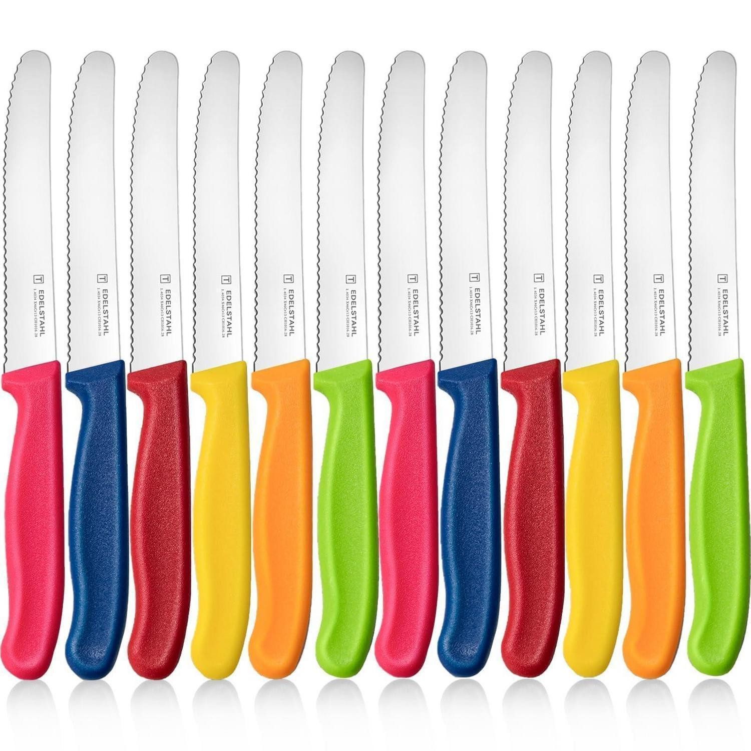 LuxusKollektion Tafelmesser Frühstücksmesser 12er Set Bunt Wellenschliff
