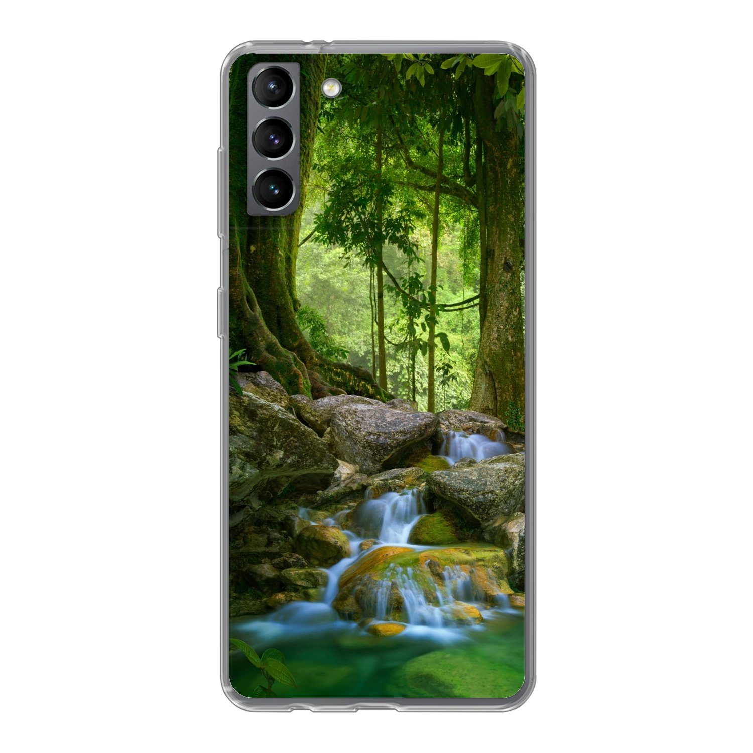 MuchoWow Handyhülle für Samsung Galaxy S21 Plus Dschungel - Steine - Wasser - Natur - Pfla, Phone Case, Silikon, Schutzhülle Dünn