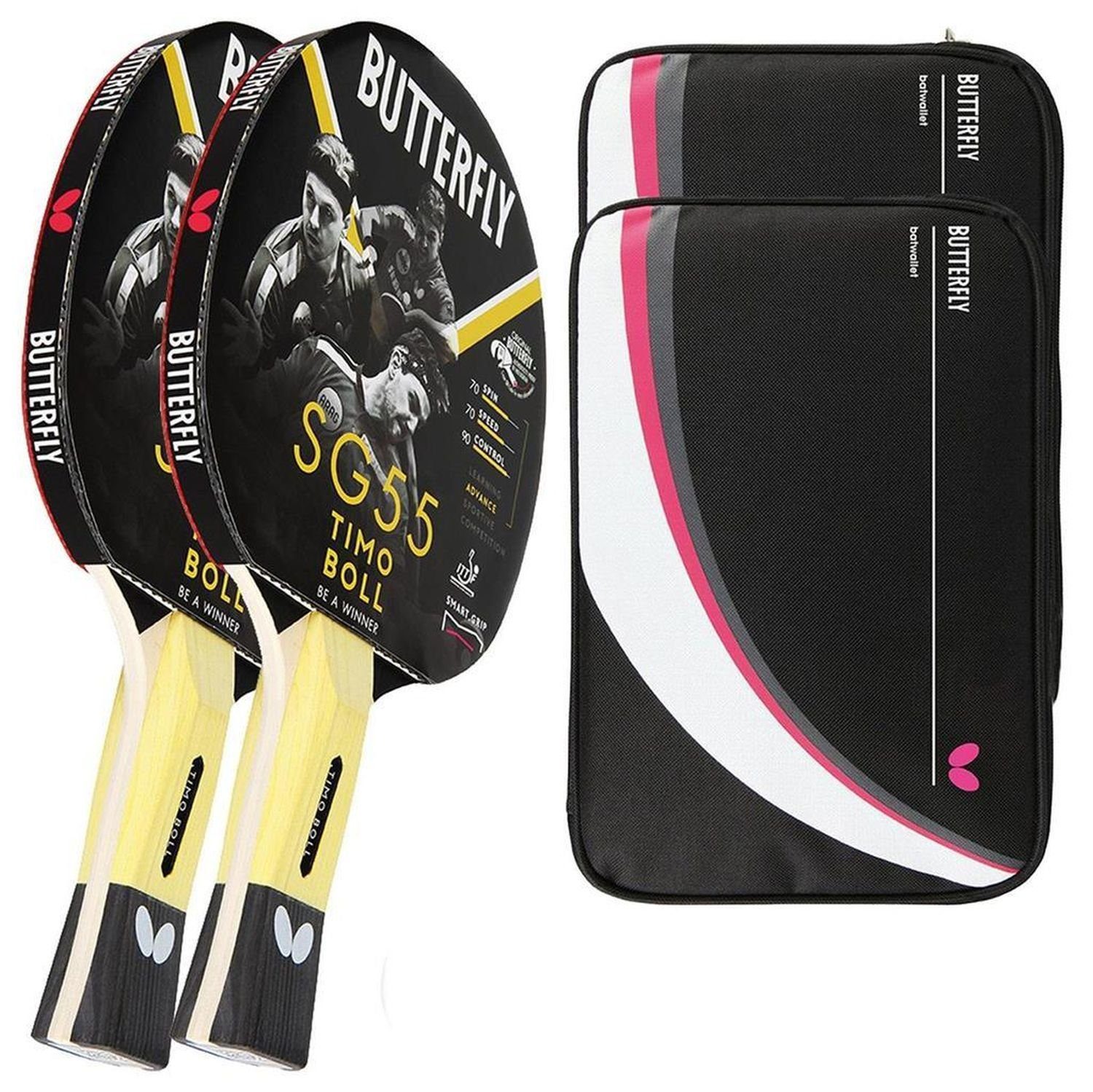 Tischtennisschläger 2x Timo Boll SG55 + 2x Drive Case 2