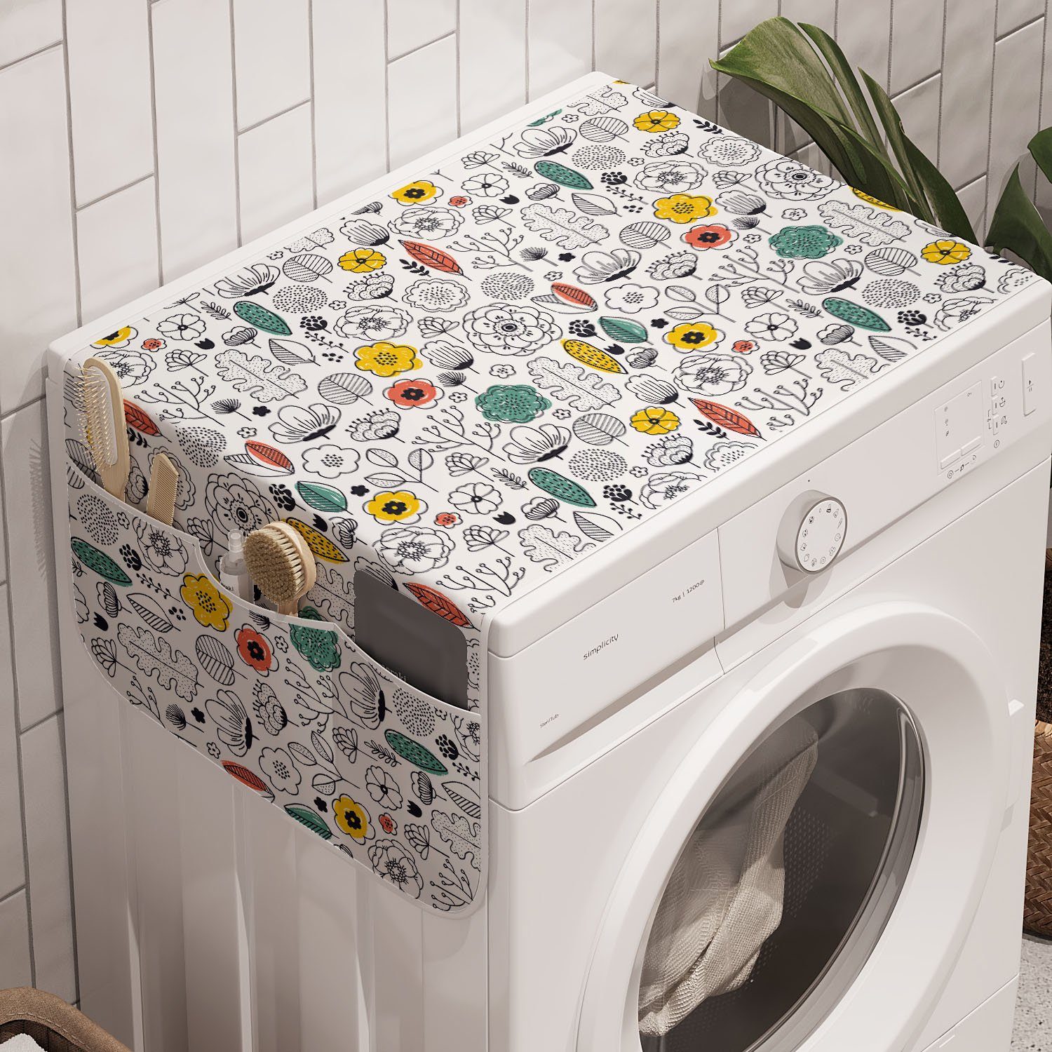 den für Blumen Waschmaschine Kunst skandinavischen Badorganizer in und Abakuhaus Anti-Rutsch-Stoffabdeckung Trockner, Blumen