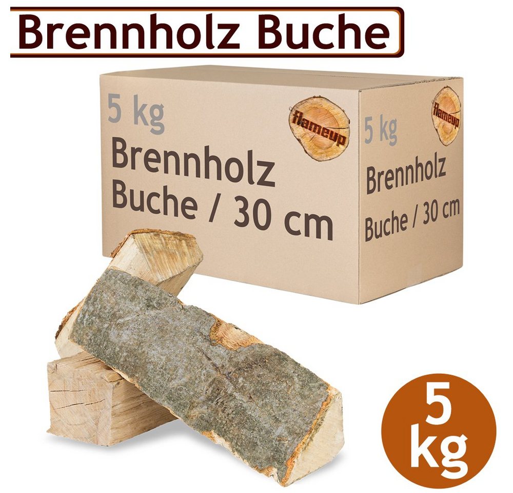 Flameup Kaminholz Brennholz Kaminholz Holz 5-500 kg Ofen Kamin Kaminofen Buche 30 cm, 5 kg