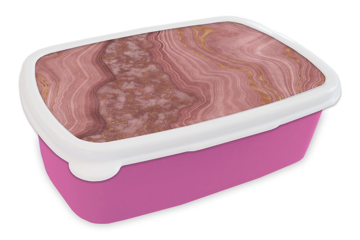 MuchoWow Lunchbox Roségold - Achat - Edelstein - Abstrakt, Kunststoff, (2-tlg), Brotbox für Erwachsene, Brotdose Kinder, Snackbox, Mädchen, Kunststoff rosa | Lunchboxen