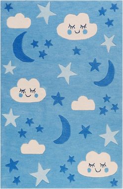 Kinderteppich LaLeLu, SMART KIDS, rechteckig, Höhe: 9 mm, Mond Sterne Wolken, Konturenschnitt