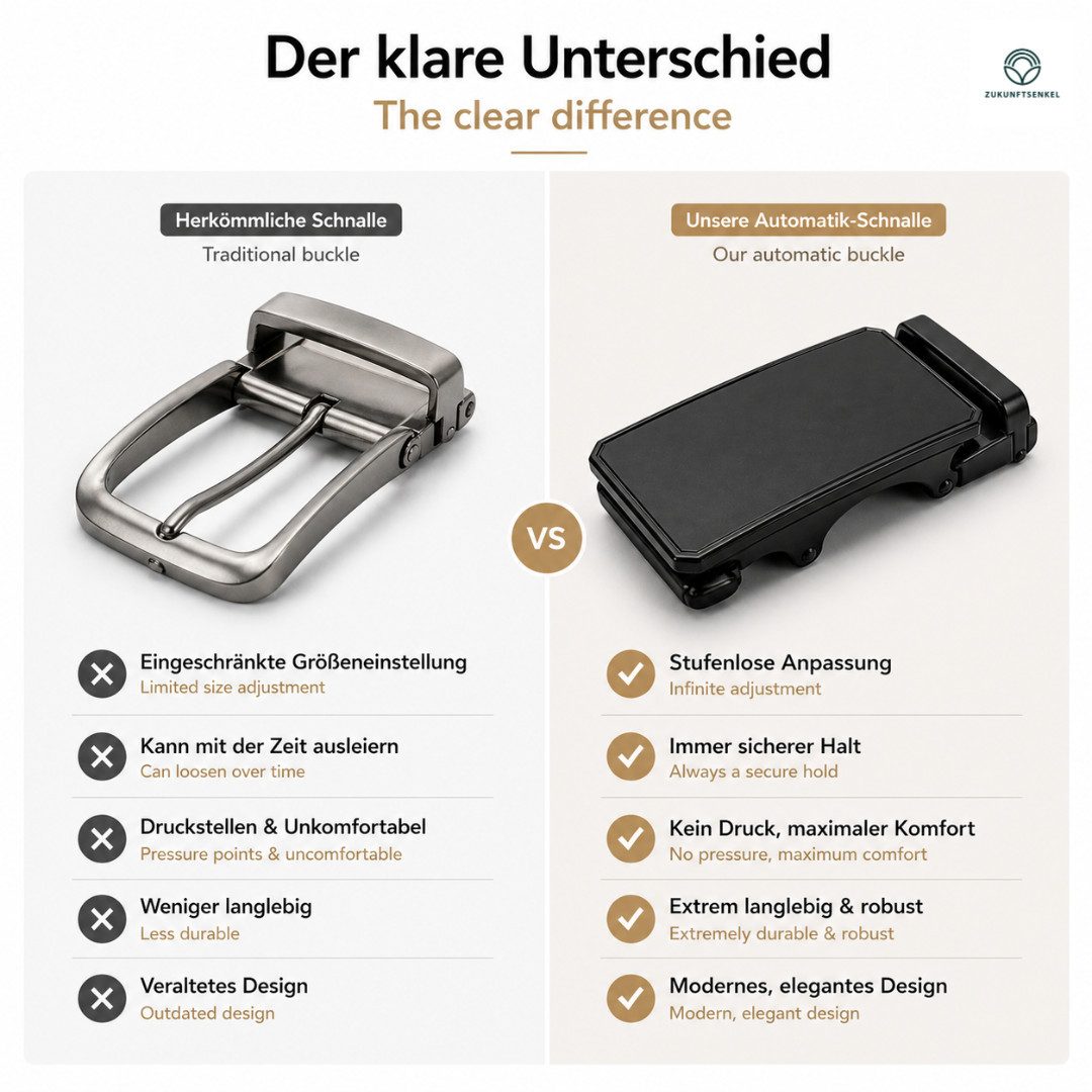 ZUKUNFTSENKEL Gürtelschnalle Automatik Gürtel Schnalle Herren Schwarz (für Nylon Stoff & Leder Gürtel, 1-St., Wechselschnalle stufenlos verstellbar) Edle Ratschenschnalle aus Metall für 38 mm