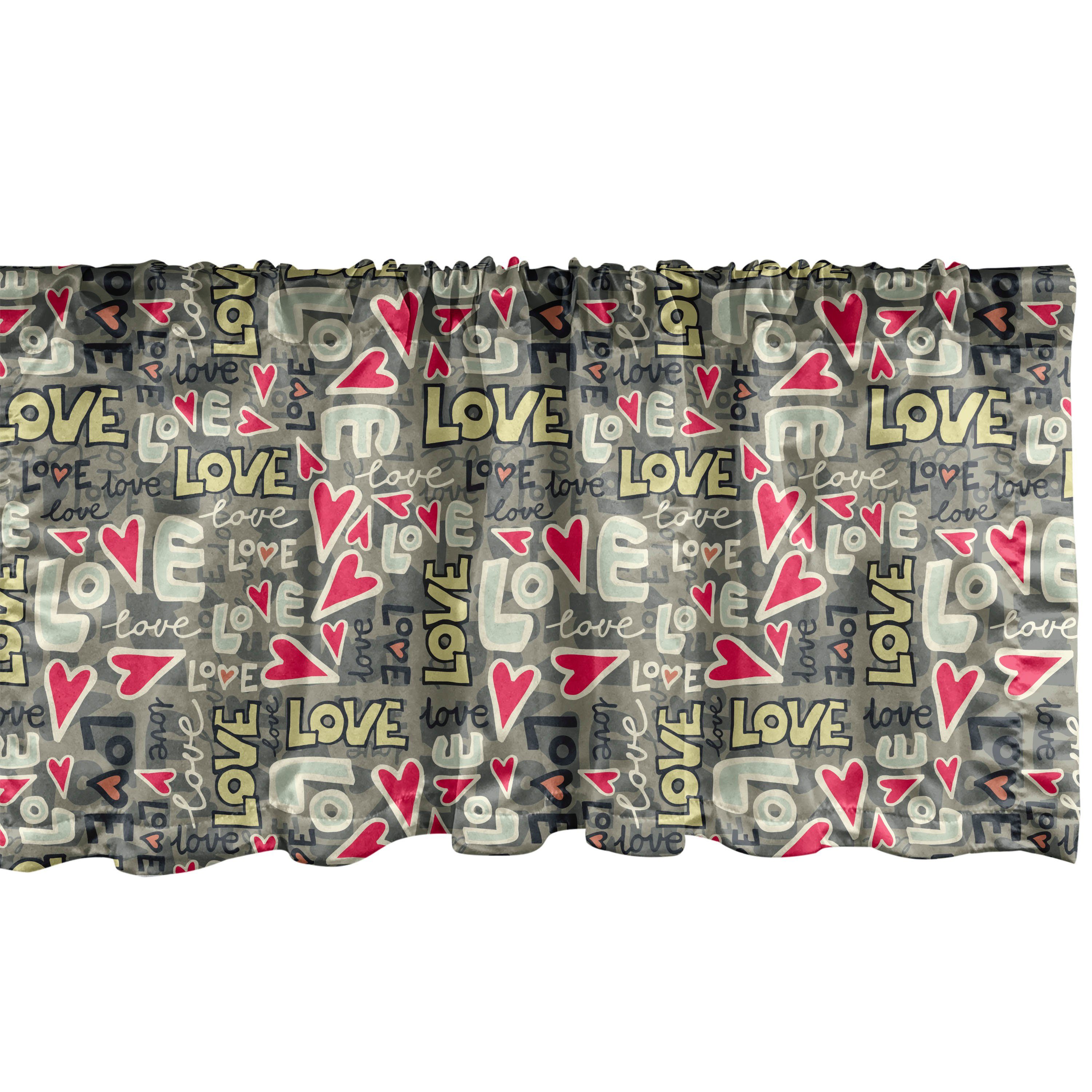Scheibengardine Vorhang Volant für Küche Schlafzimmer Dekor mit Stangentasche, Abakuhaus, Microfaser, Liebe Retro Farbe Graffiti Texte