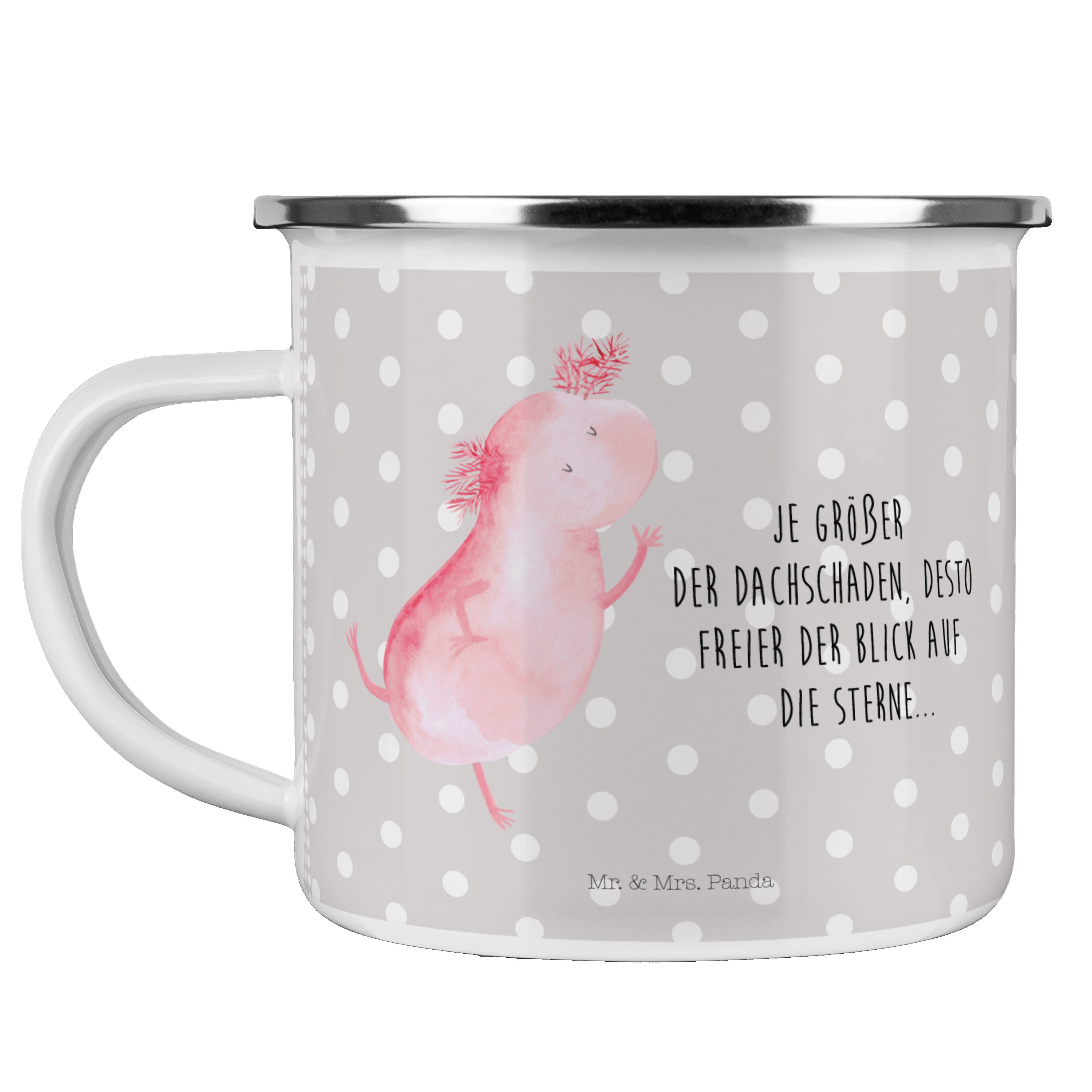 Mr. & Mrs. Panda Becher Axolotl tanzt - Grau Pastell - Geschenk, Molch, Schwanzlurch, gut gel, Emaille | Becher