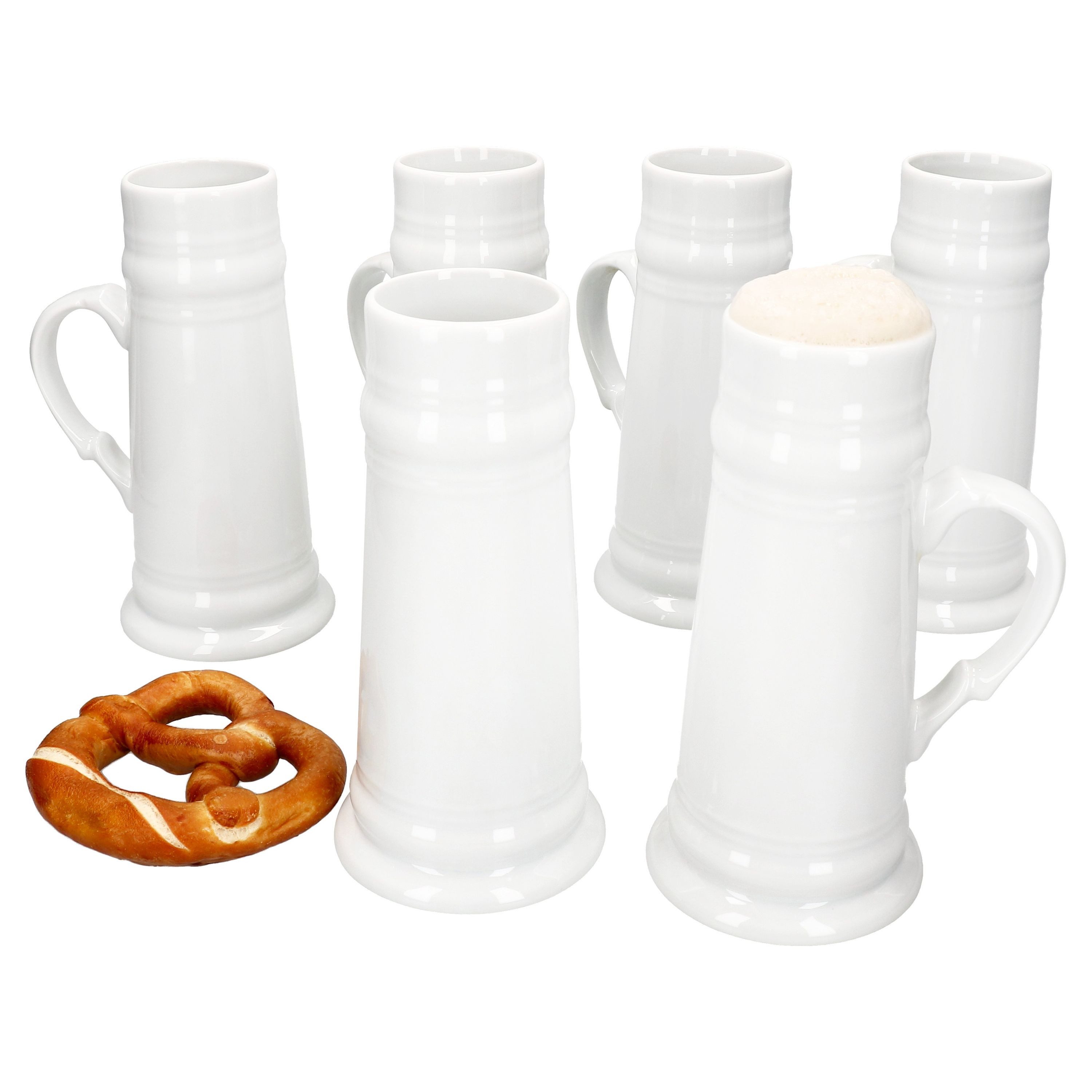 Bierglas 6er Set Fürsten-Krug mit Henkel 0,5L 6 Personen weiß Bierkrug
