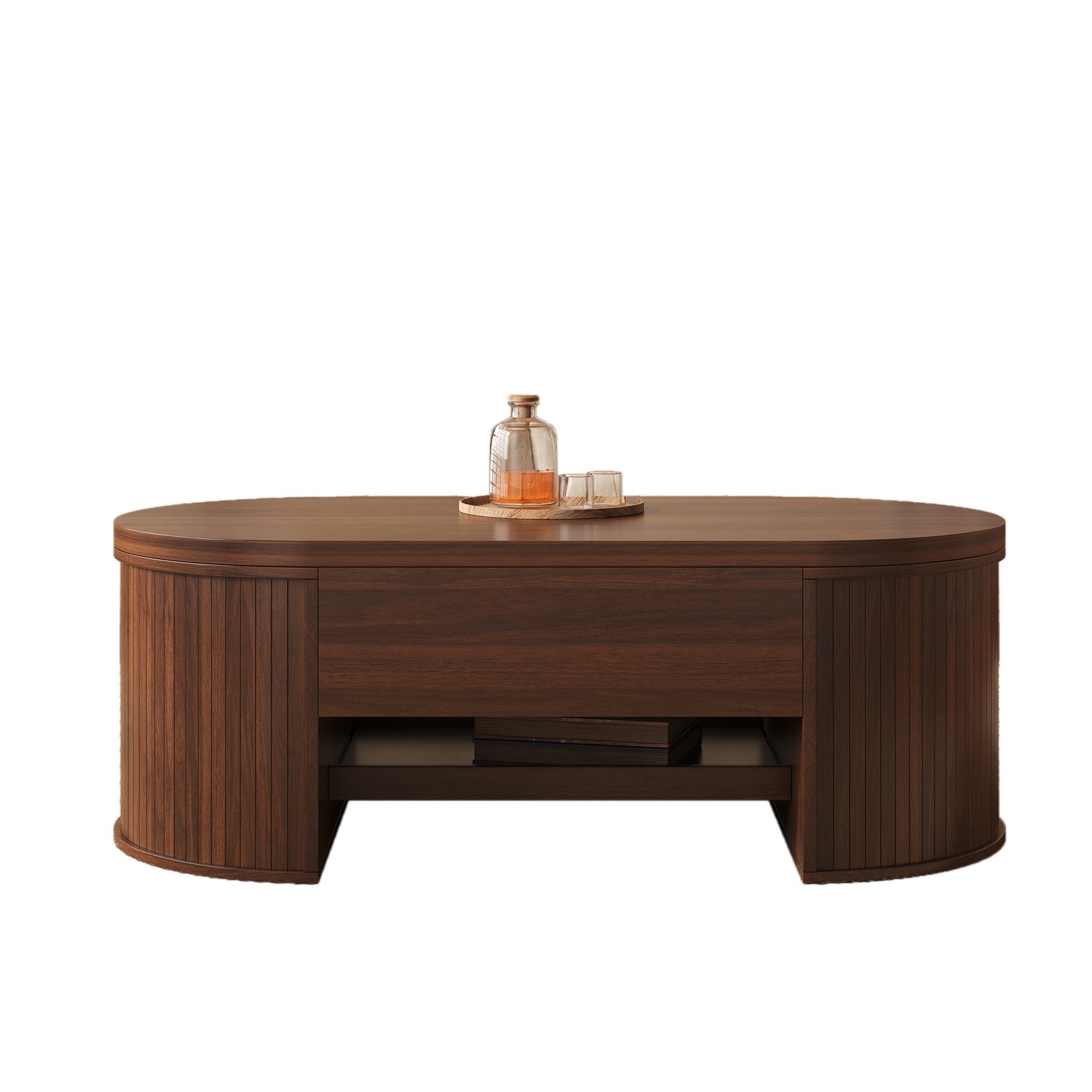STILVORA Sideboard mit Regal,anhebbarer Sofatisch Kaffeetisch mit verstecktem Stauraum (Beistelltisch, Sofatisch, ausziehbarem Regal), mit gebogenen Holzseiten