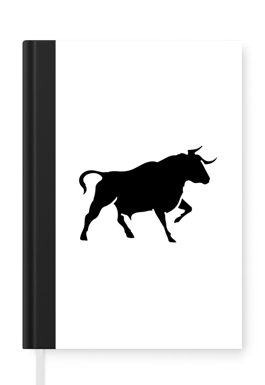MuchoWow Notizbuch Schwarz-weiße Illustration eines Stiers, Journal, Merkzettel, Tagebuch, Notizheft, A5, 98 Seiten, Haushaltsbuch