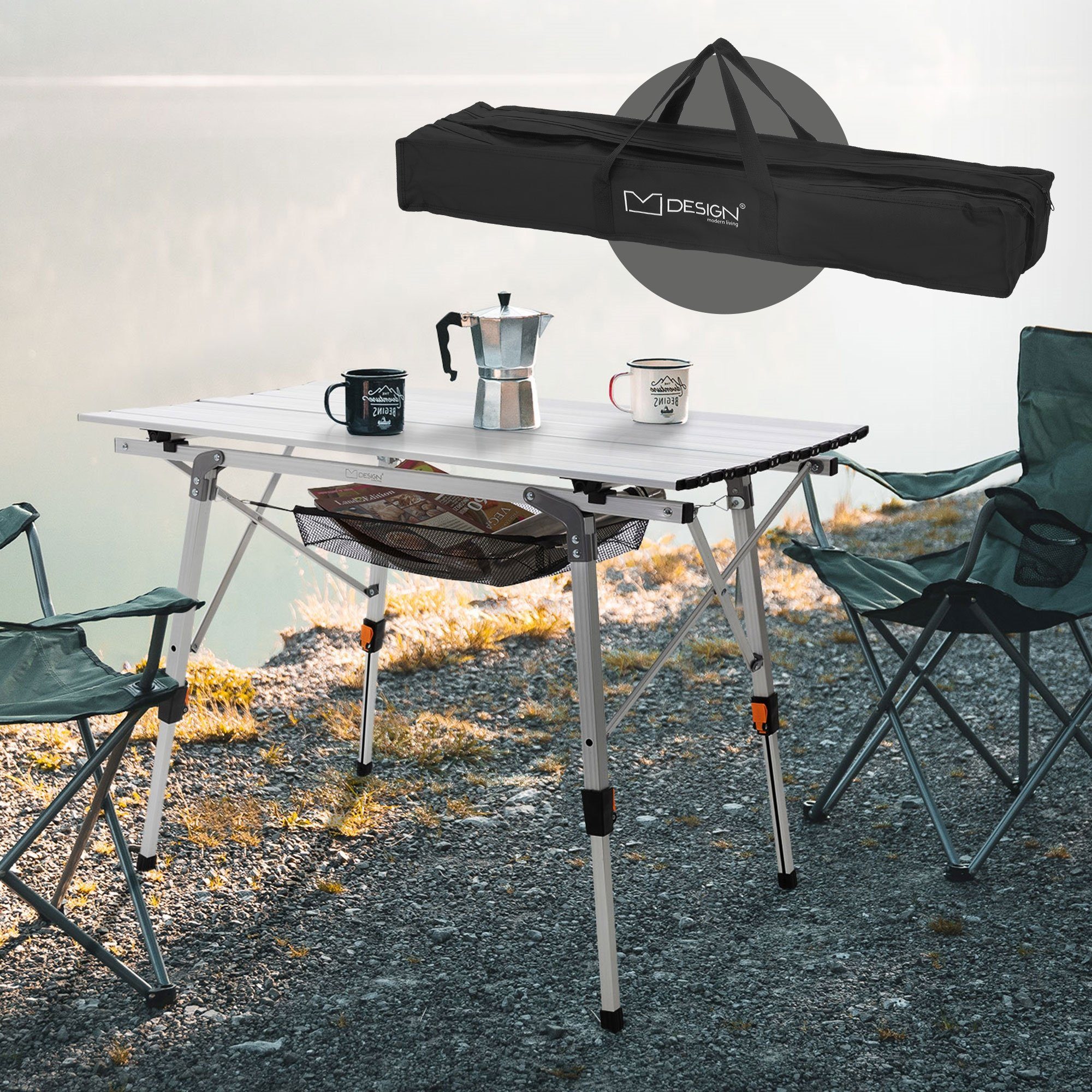 ML-DESIGN Campingtisch Aufrollbare Tischplatte Falttisch 90x51,5cm Reisetisch, bis Aluminium 30kg Silber Balkontisch faltbar höhenverstellbar 46-66,5cm Gartentisch