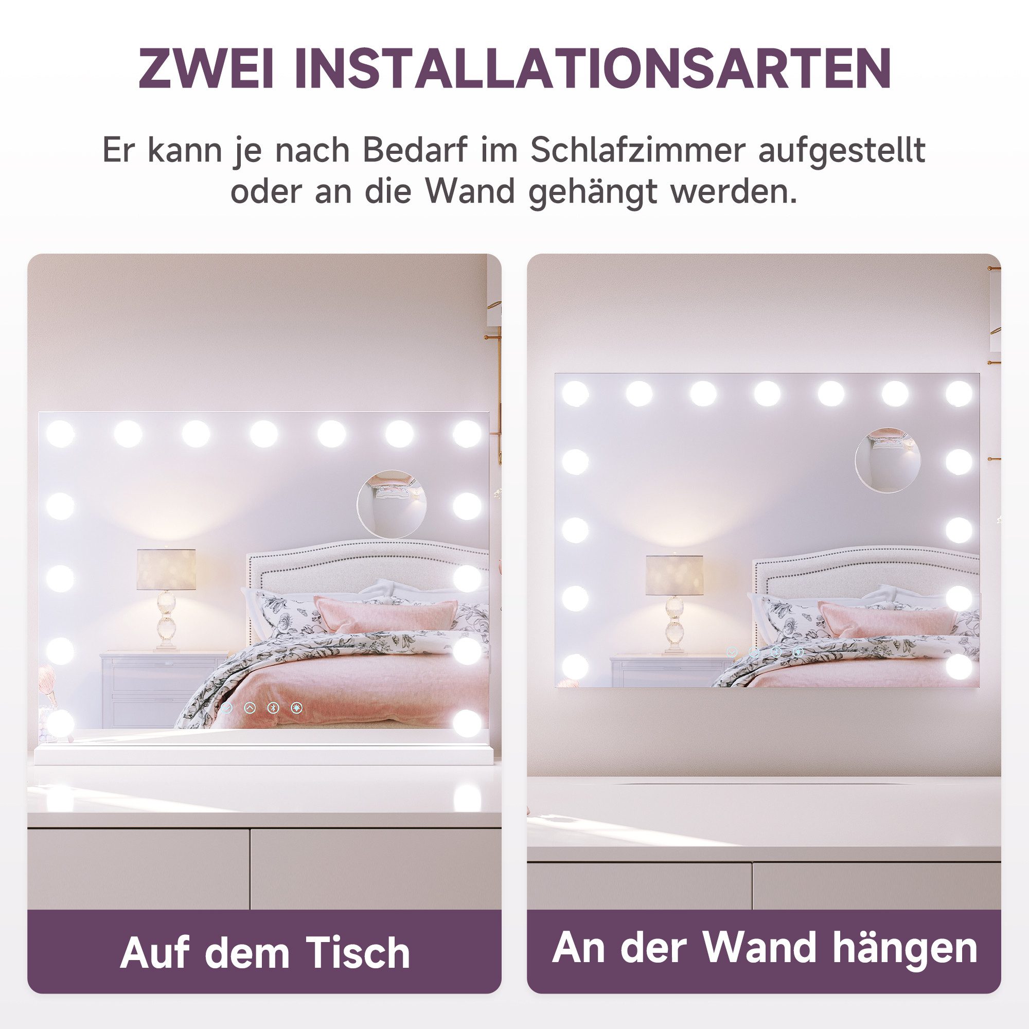 SONNI Kosmetikspiegel Dreifarbiger LED-Kosmetikspiegel mit Bluetooth und USB-Funktionalität