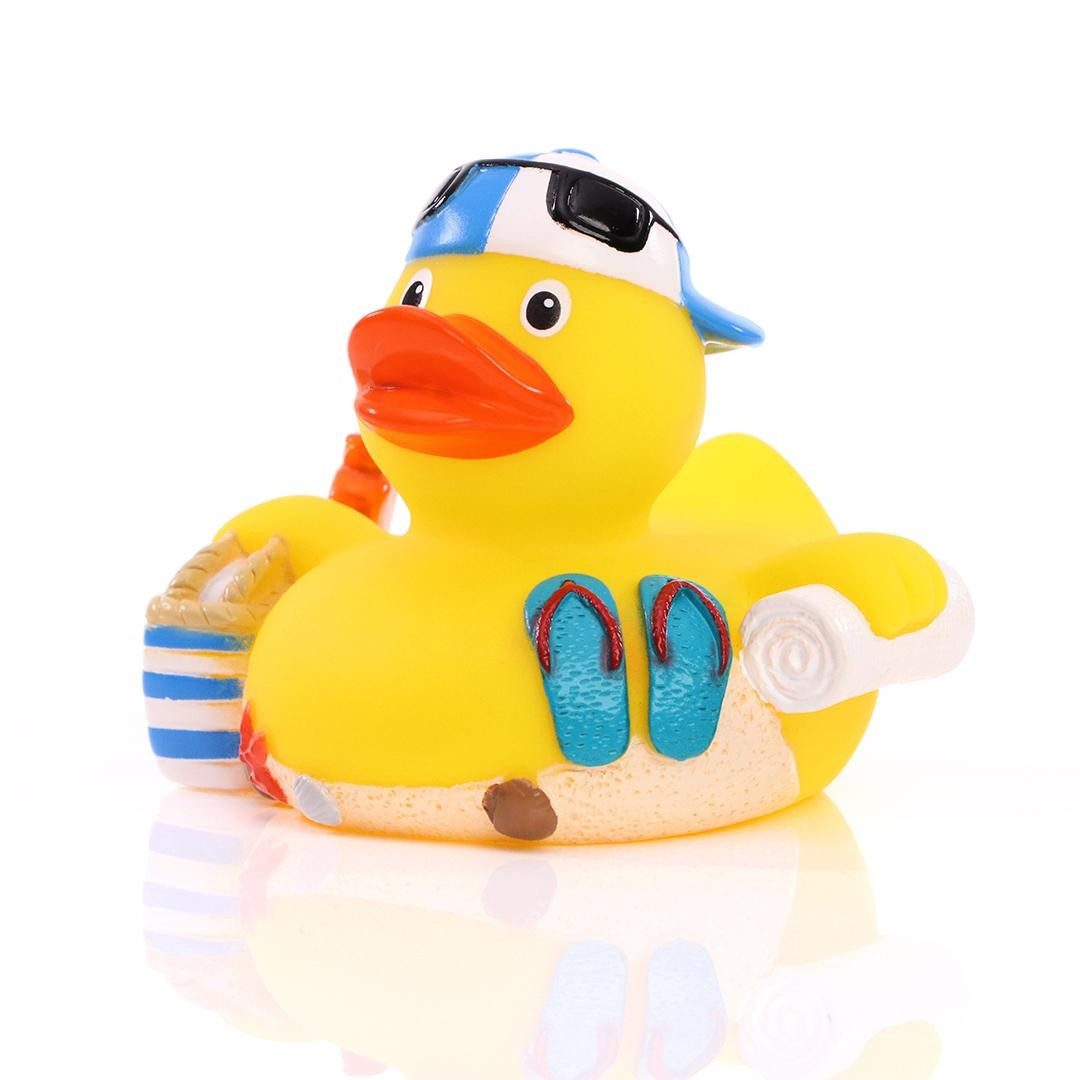 mbw Grußkarten Strand – Quietscheente - Badeente - ca. 8 cm gross