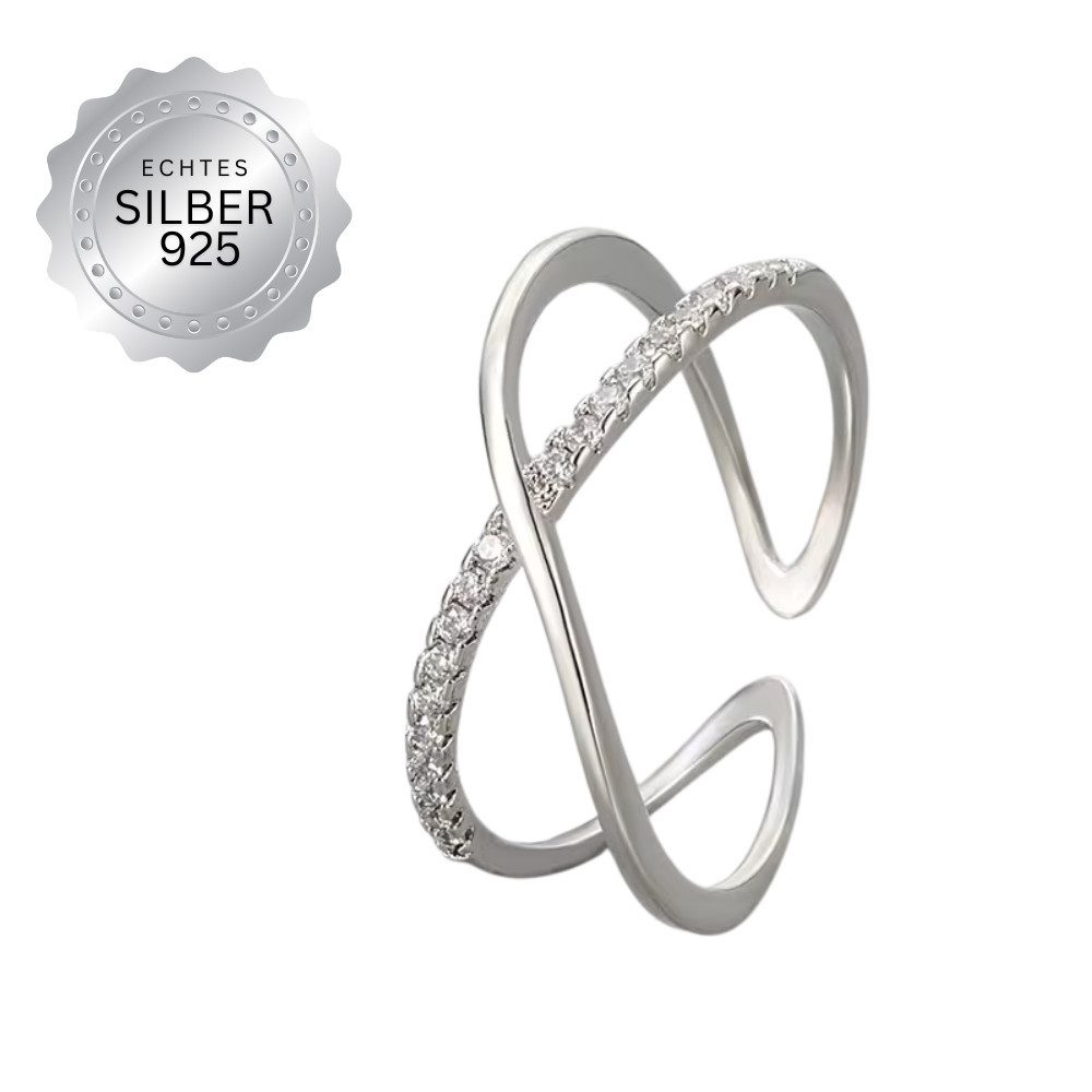 XCOAST Fingerring 925 Sterling Silber X-Ring Damen – Minimalistisch & Hypoallergen (mit Zirkonia Steinen, 1-tlg., im Schmucketui), Echtsilber, minimalistisch elegant - wunderschön
