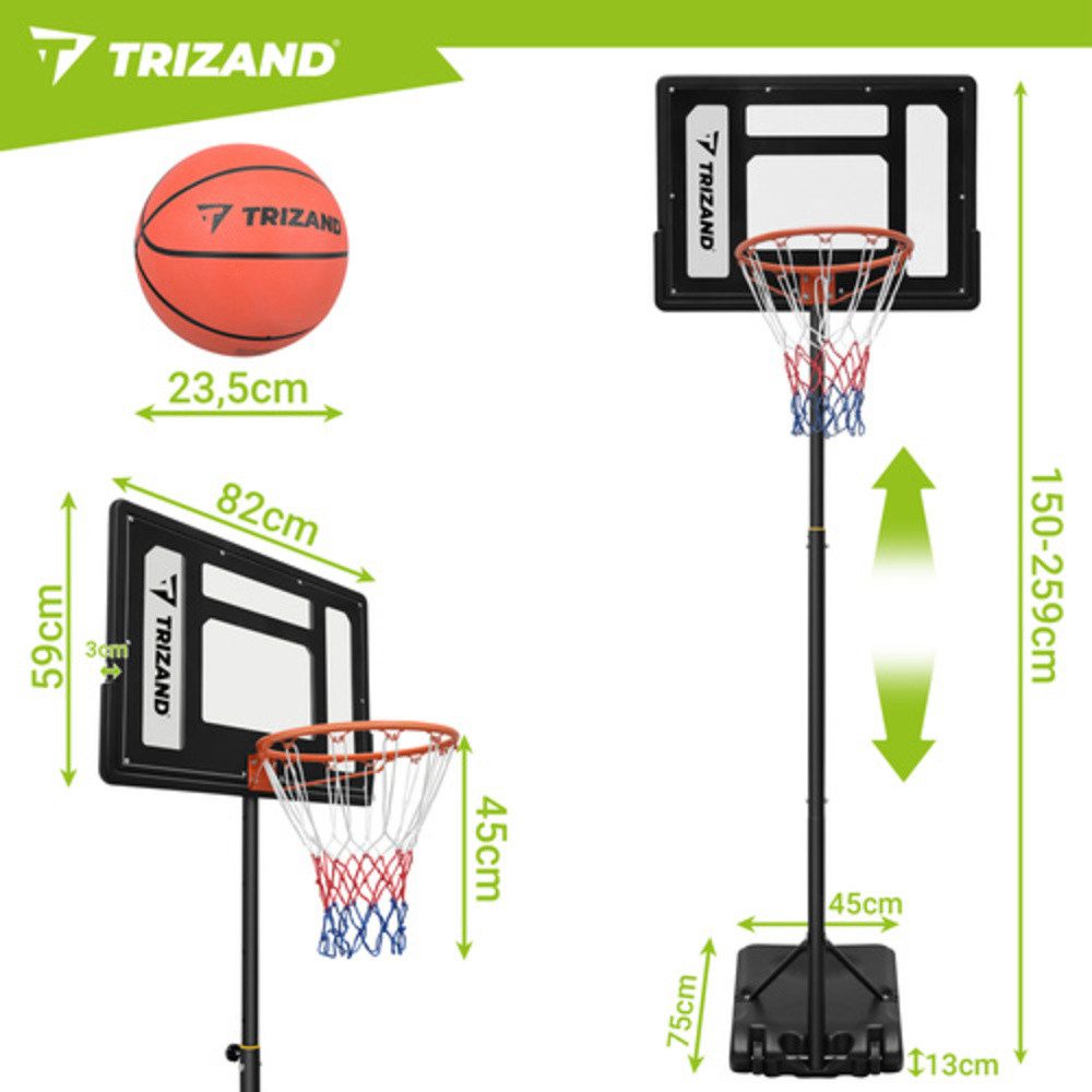 Trizand Basketballkorb Verstellbarer Basketballkorb mit Ballfuß (Spar-Set, 1-St., Höhenverstellung 135–305 cm), flexible Felgenhöhe lässt sich je nach Modell auf bis zu 305 cm