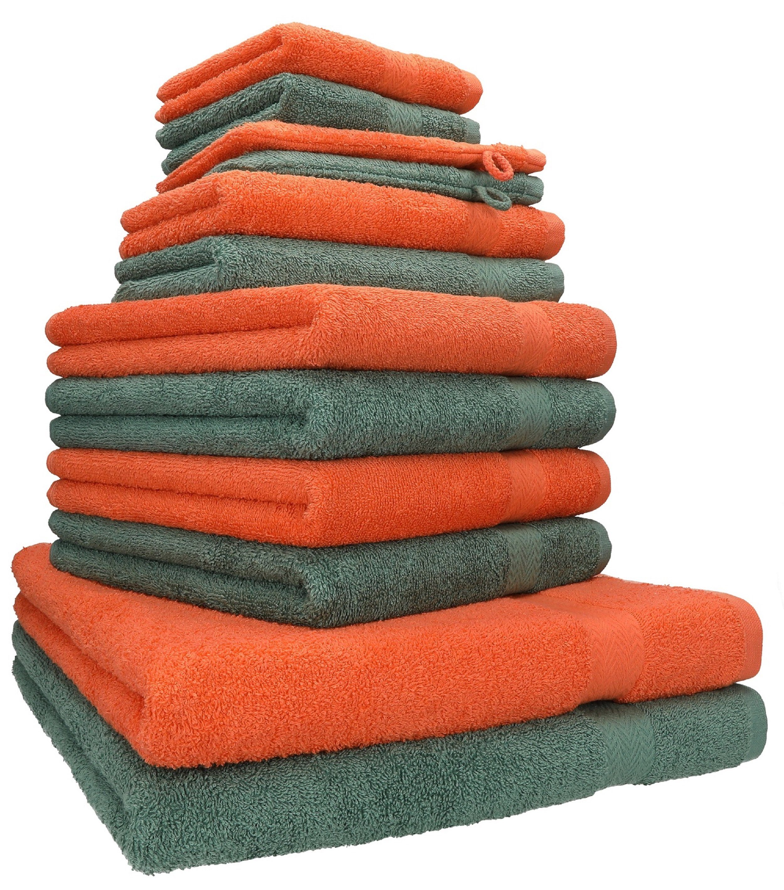 Betz Premium Handtuch Baumwolle, (12-tlg) 100% Handtuch Farbe blutorange/tannengrün, 12-tlg. Set Set