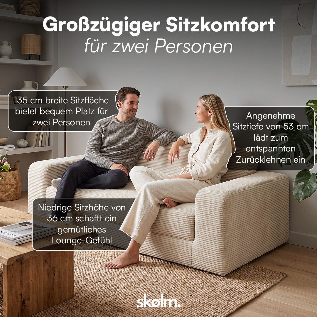 skølm Schlafsofa Laga aus Cord, Sofa 2 Sitzer mit Armlehnen, als Gästebett nutzbar, Beige, ausklappbare Schlafcouch 186x135 cm, vakuumiert – ohne Aufbau – Bild 2 von 5