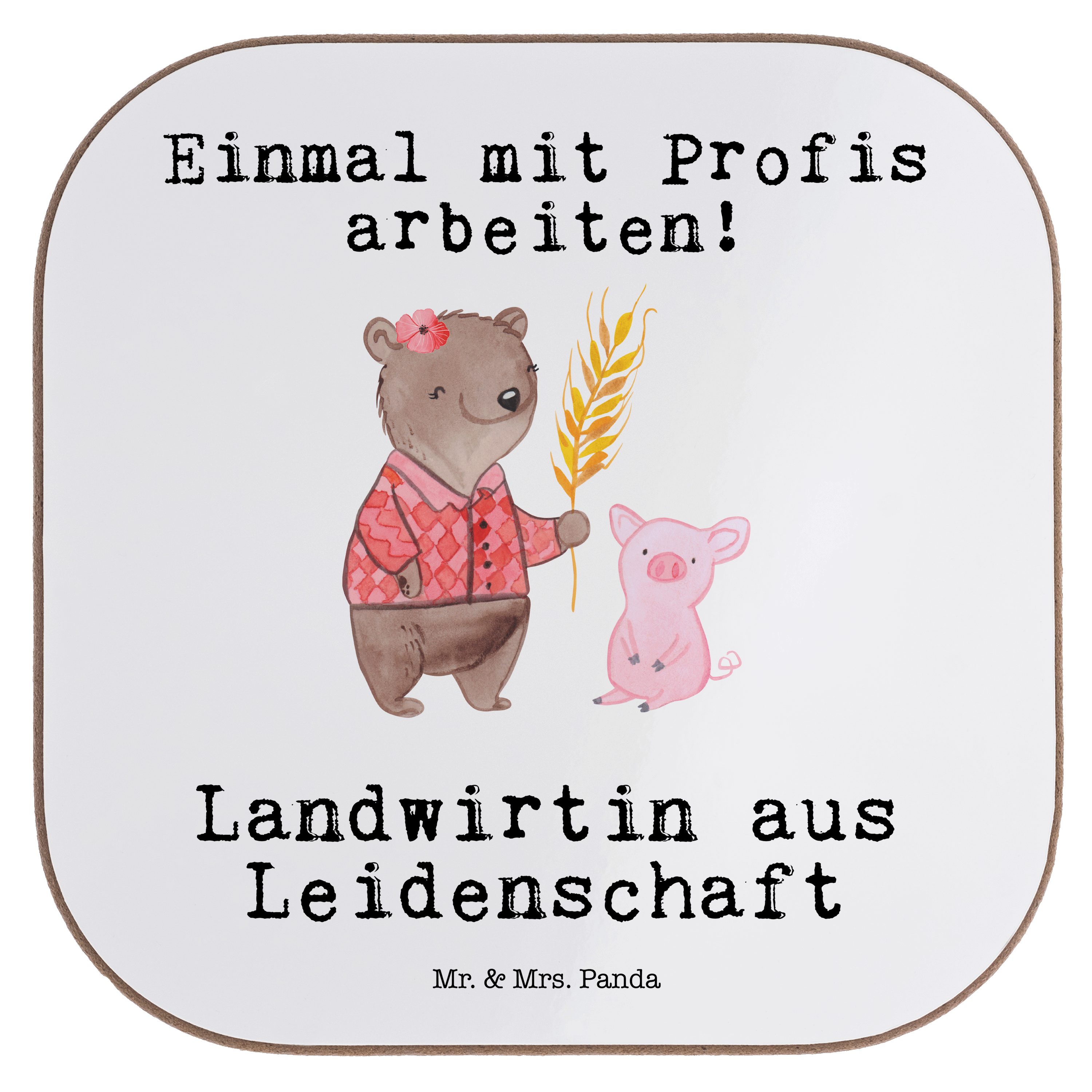Mr. & Mrs. Panda Getränkeuntersetzer Landwirtin aus Leidenschaft - Weiß - Geschenk, Bierdeckel, Bauernhof, 1-tlg.
