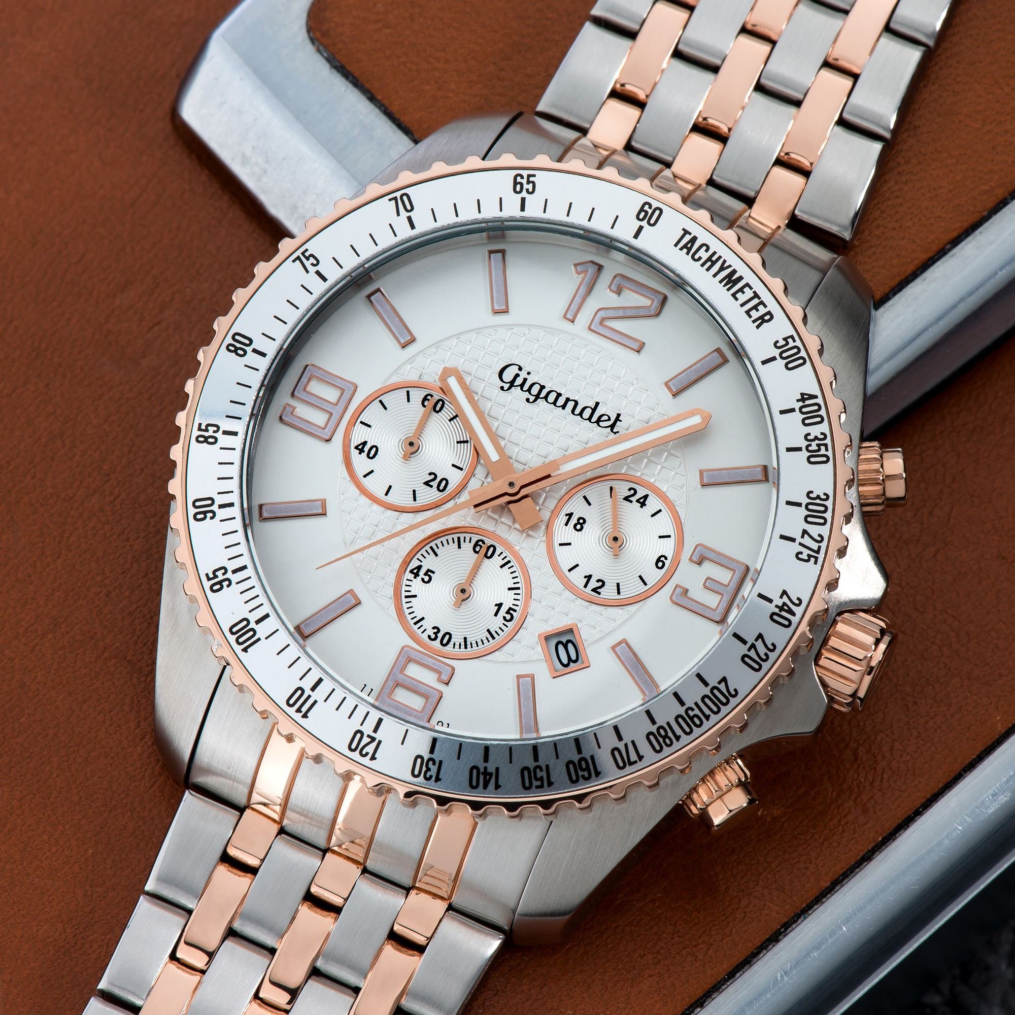 Gigandet Chronograph Armbanduhr, Herrenuhr, Sportuhr, 45mm, FAST TRACK G12-008, Mineralglas, Datumsanzeige, Edelstahlband, 10bar/100m wasserdicht