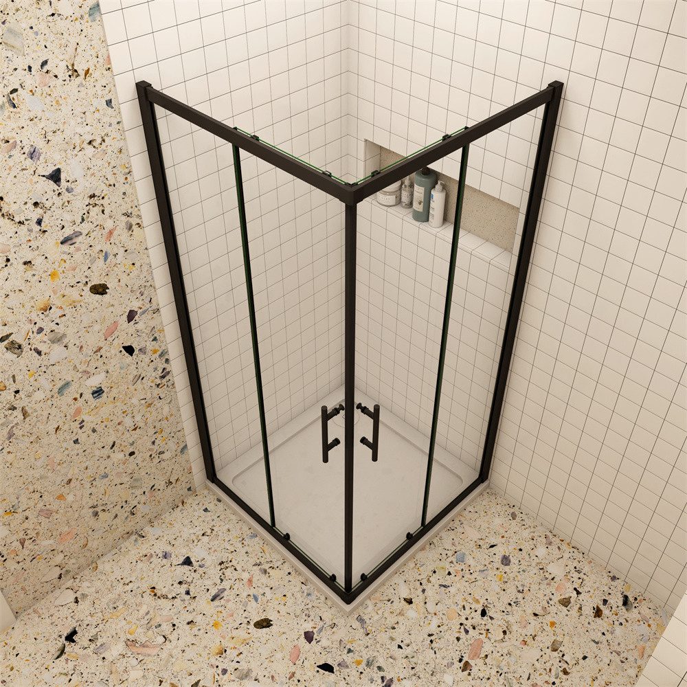 AICA Eckdusche 6mm ESG Schwarz Schiebetür Duschkabine Duschtür Duschabtrennung, BxT: 80x80 cm, Einscheibensicherheitsglas,Sicherheitsglas, Nano Glas,klare Optik,ebenerdiger Einbau möglich,mit Schiebetür