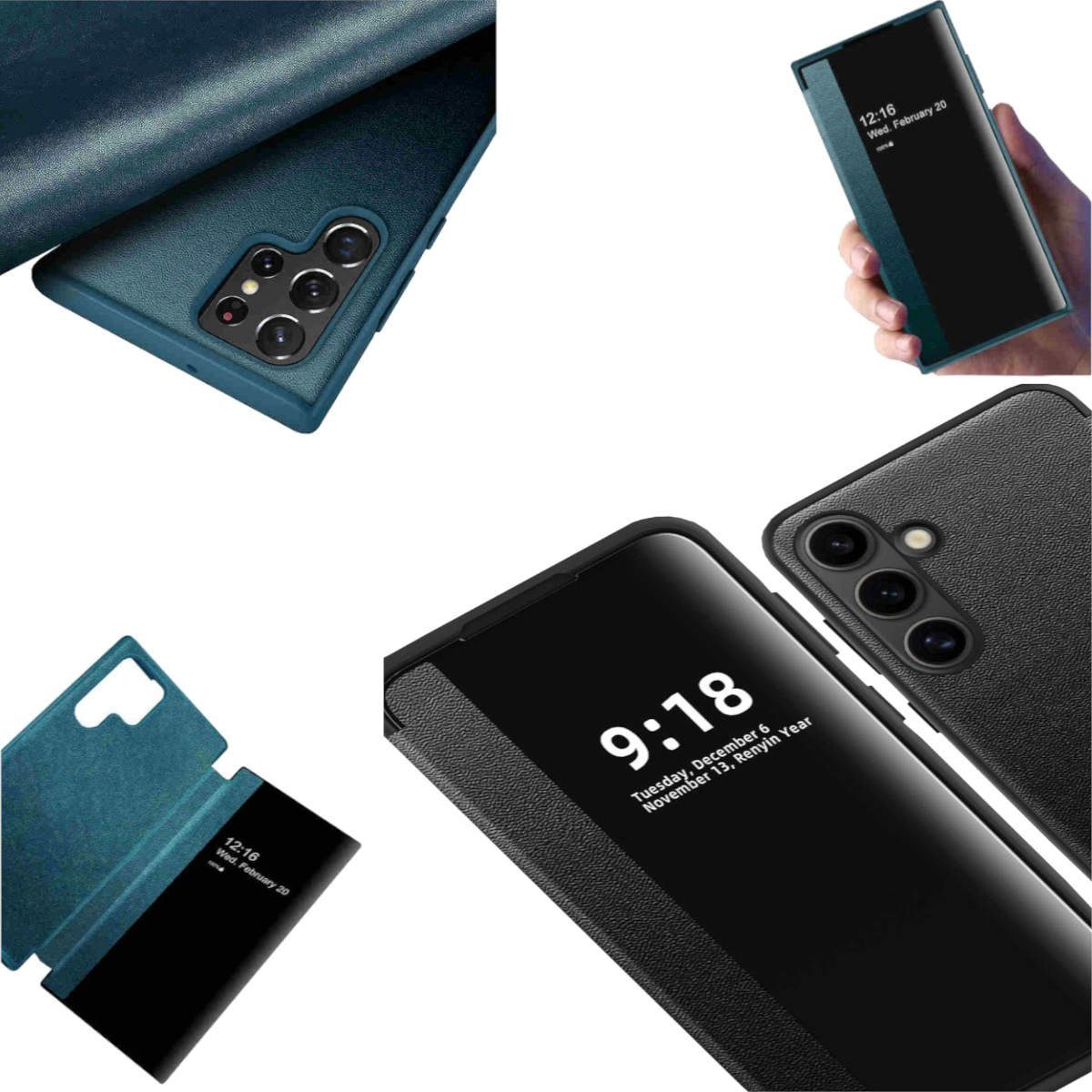 Handyhülle Für Samsung Galaxy S24 Plus View Spiegel Smart Cover Wake UP Schwarz