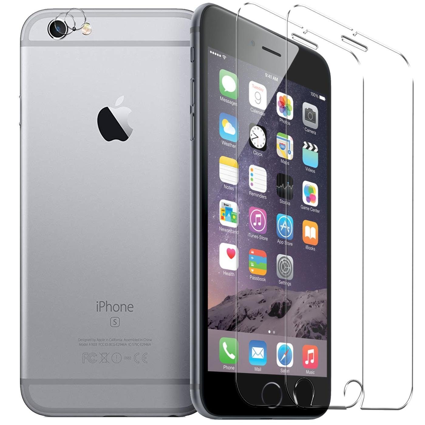 CoolGadget Schutzfolie Panzerfolie für iPhone 6 / 6S, (Spar-Set 4in1, 2x Displayschutz, 2x Kameraschutz), Panzerglas Schutzfolie für Apple iPhone 6 / 6S Folie