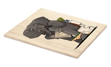 Posterlounge Holzbild Wyatt9, Elefant auf der Toilette, Kindergarten Illustration