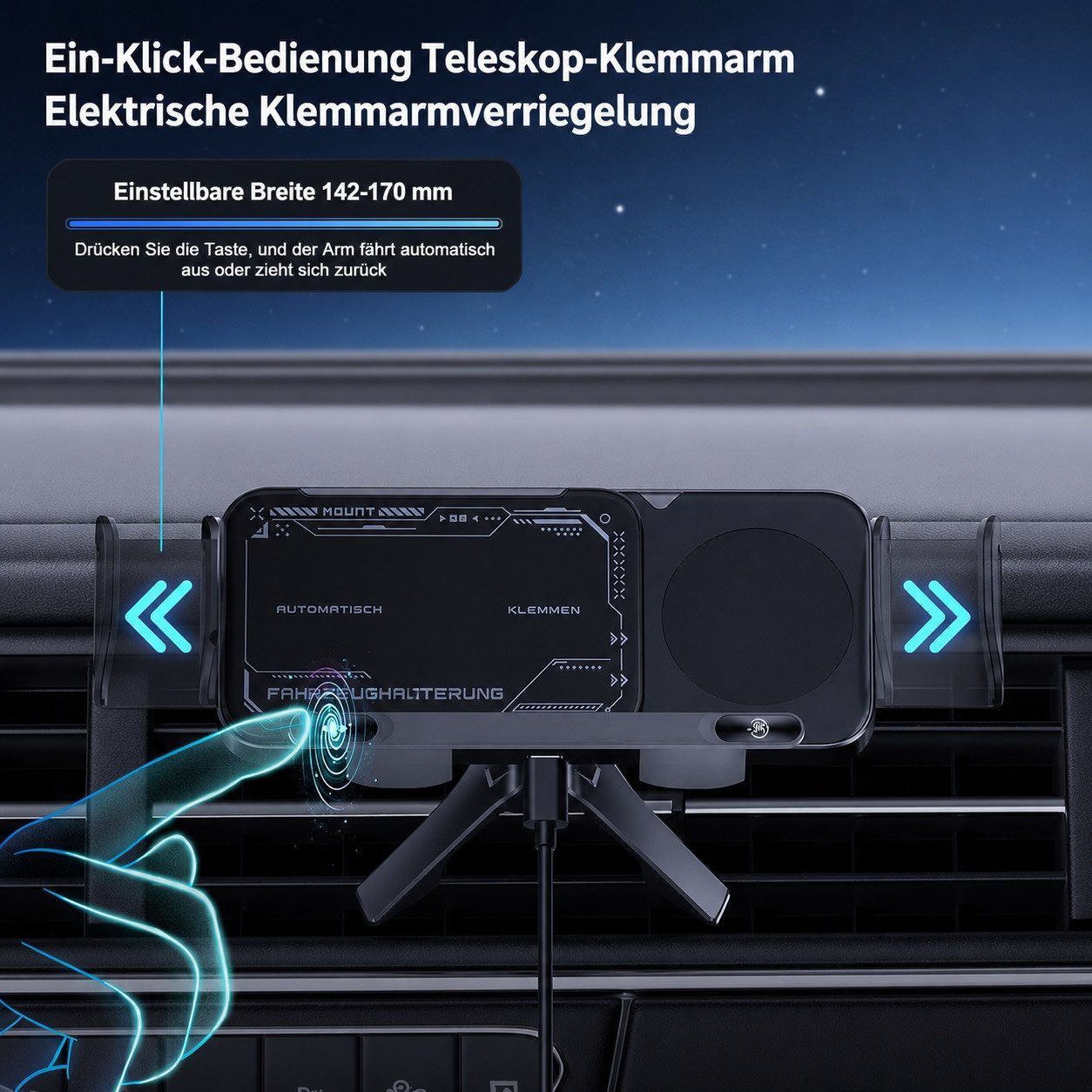 MOPUEA Smartphone-Halterung 2-in-1 Foldable Car Phone Holder & Wireless Charger, Drehbare, (15W Dual Coils Fast Charger Auto,Induktion Doppelspule Kabellose Kfz – Bild 4 von 5