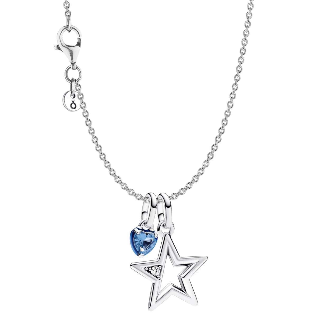 Pandora Kette mit Anhänger 68638, Collier für Damen Schmuckset Silber Stern und Herz