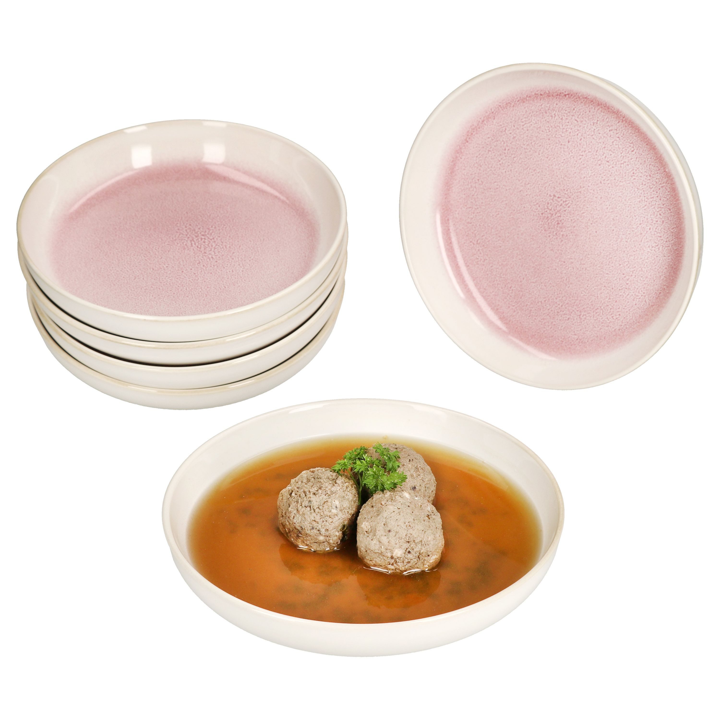 Suppenteller 6x Reactive Glaze Paris Suppenteller 400ml 6 Pers Creme Pink