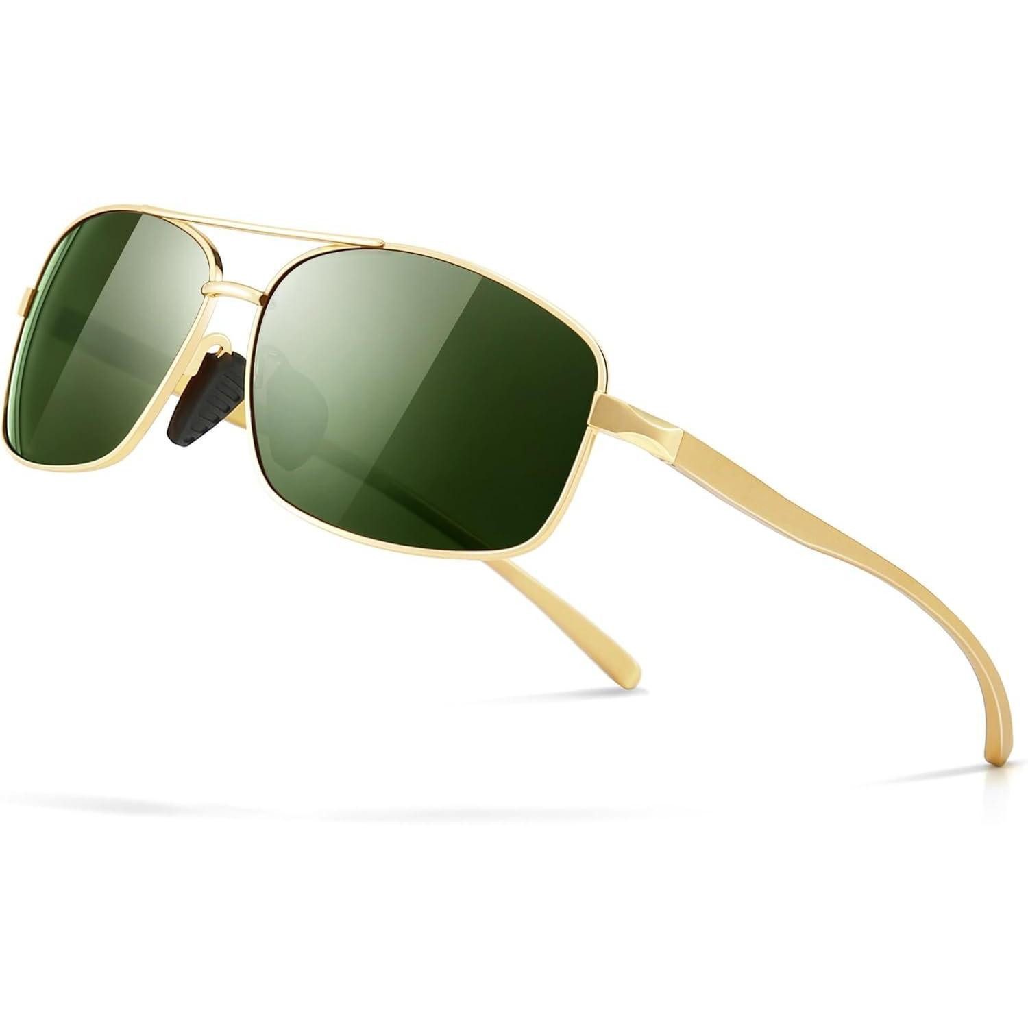 Sonnenbrille Sonnenbrille Herren Polarisierte UV400 Gold Rahmen Dunkelgrün Linse