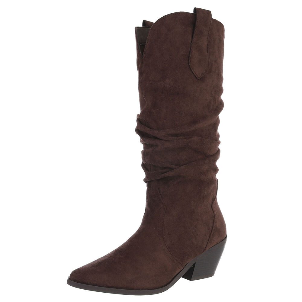 Ital-Design Damen Westernstiefel mit Blockabsatz und hohem Schaft Westernstiefel (92002460) Blockabsatz Stiefel in Braun