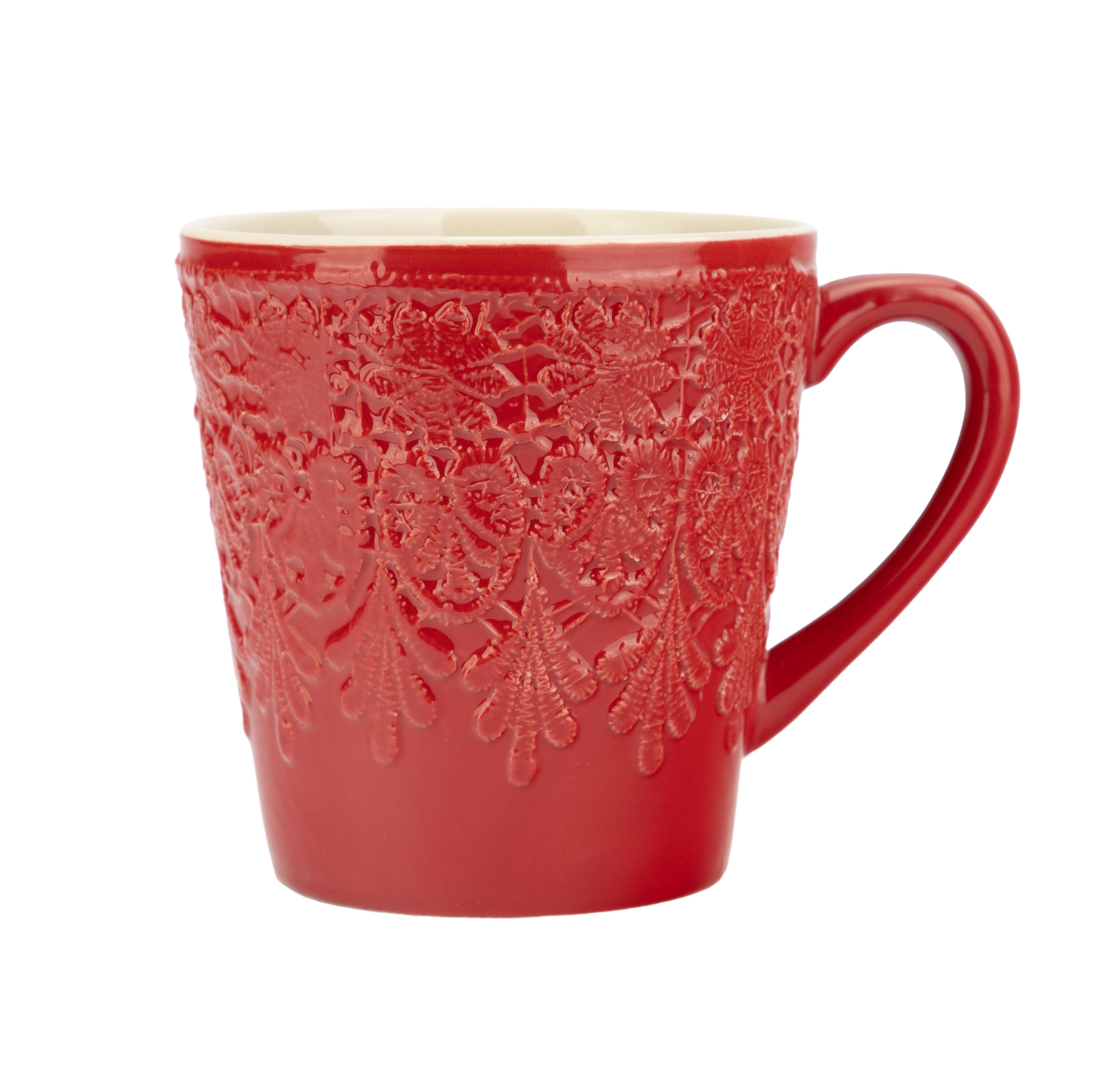 El Puente Becher Großer Kaffeebecher "Bloom" aus Keramik in Rot, Handmade, Keramik, Fair Trade