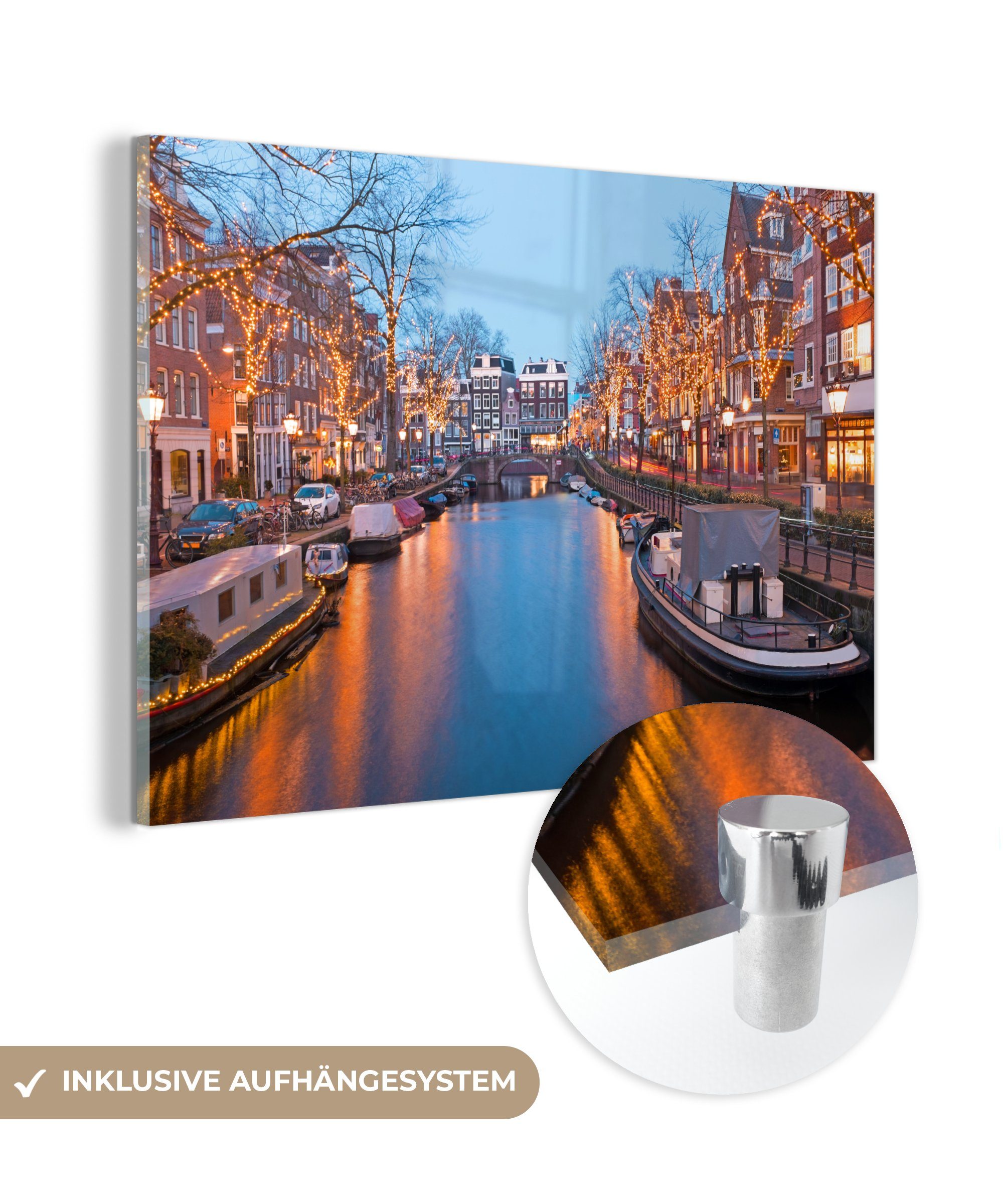 MuchoWow Acrylglasbild Weihnachten - Amsterdam - Wasser, (1 St), Acrylglasbilder Wohnzimmer & Schlafzimmer