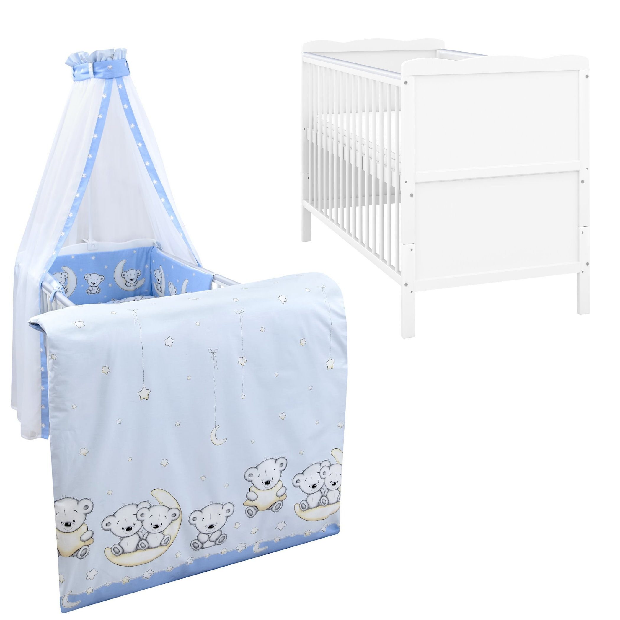 Baby-Delux Komplettbett Babybett Jack Komplettset Waffelpique, 10-tlg., Kinderbett 70x140 cm weiß, Bettset verschiedene Designs