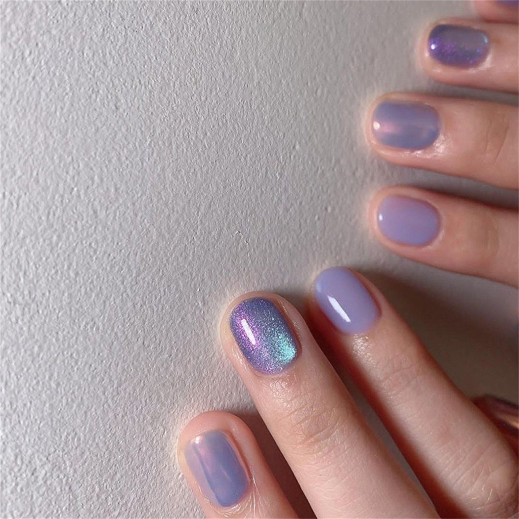 DAYUT Kunstfingernägel Modische und farbenfrohe kurze lila Aurora künstliche Nägel