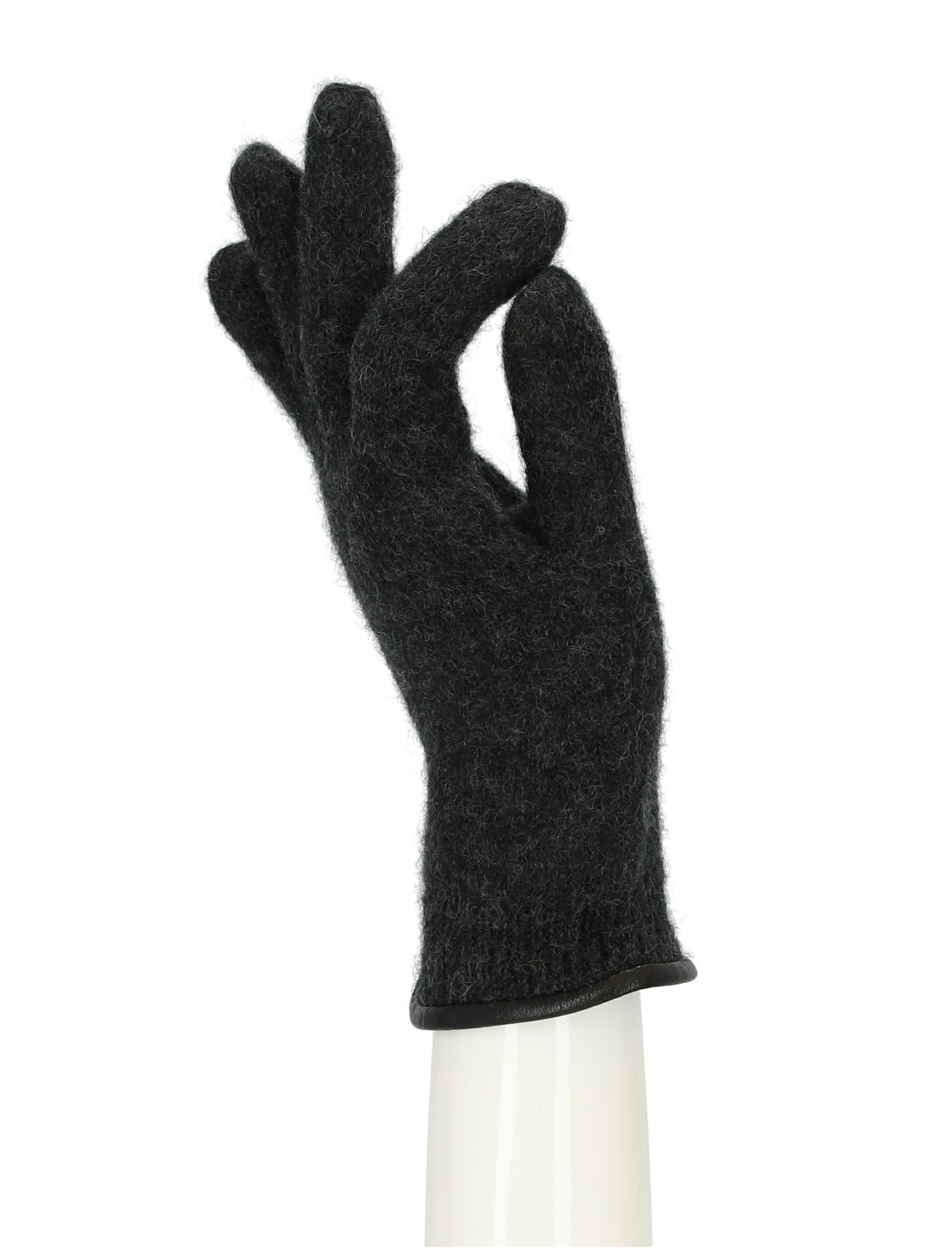 Wolle Handschuh Accessoires aus mit Lederkante halsüberkopf anthrazit Strickhandschuhe gewalkter Strickhandschuh