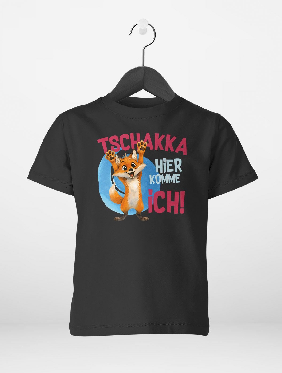 Print-Shirt Kinder T-Shirt Aufdruck Comic-Fuchs Spruch lustig Tschakka hier komme