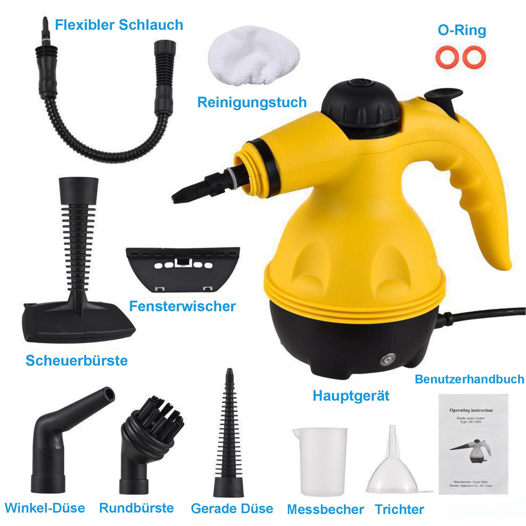 Senmudi Handdampfreiniger Handdampfreiniger,Dampfreiniger Mit 9 Fleckenentfernungszubehör, 1000 W, beutellos, Handgerät mit 3 m Kabel & Zubehör,Für Auto, Küche, Bad, Polster