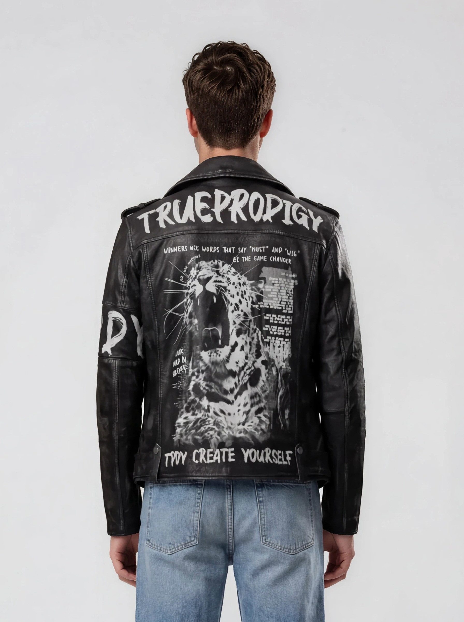 trueprodigy Lederjacke Russell mit Vintage Optik, Print und Used Look
