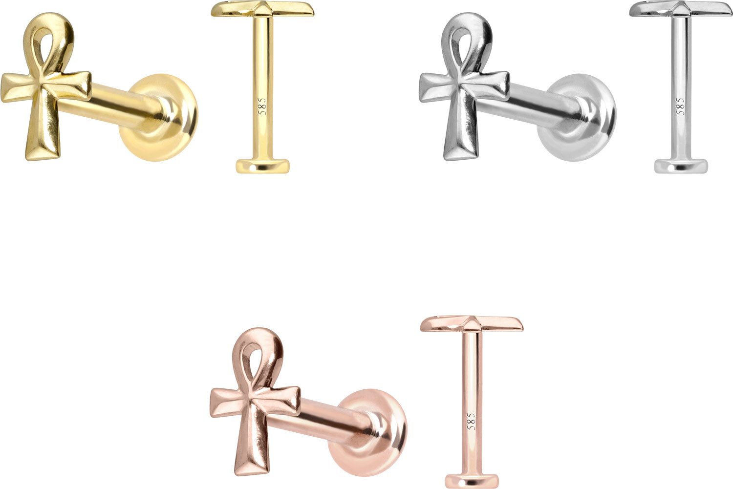 PIERCINGLINE Piercing-Set 14 Karat Gold Labret mit Push Fit ÄGYPTISCHES KREUZ (Labrets, 1-tlg)