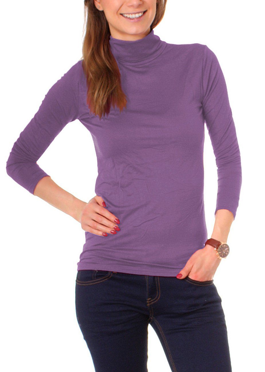 Langarm Rollkragenshirt Muse 3315 violett Basic Rollkragenshirt