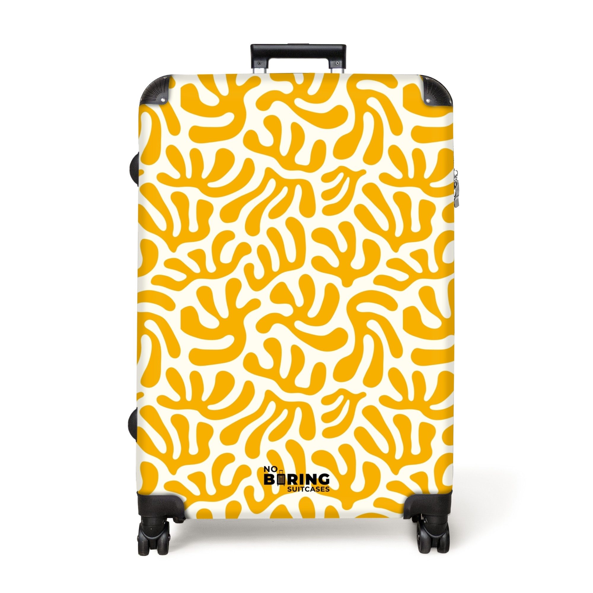 NoBoringSuitcases.com© Hartschalen-Trolley Gelb mit weißem Korallenmuster günstig online kaufen