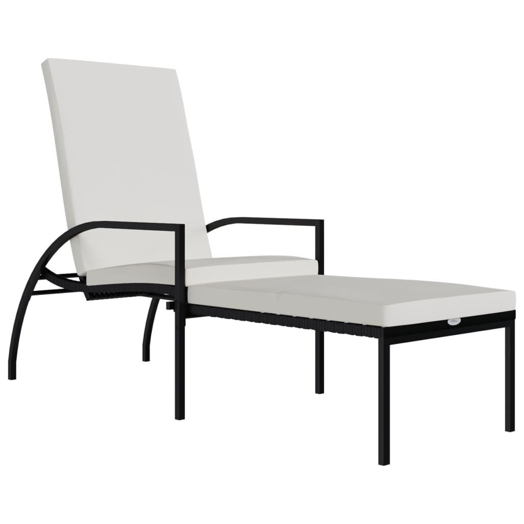 vidaXL Gartenliege, Sonnenliege mit Fußhocker PE-Rattan Schwarz